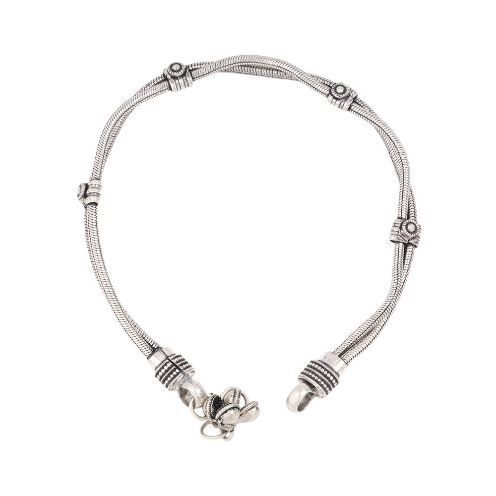 Charanika- Silver Oxidised Brass anklet