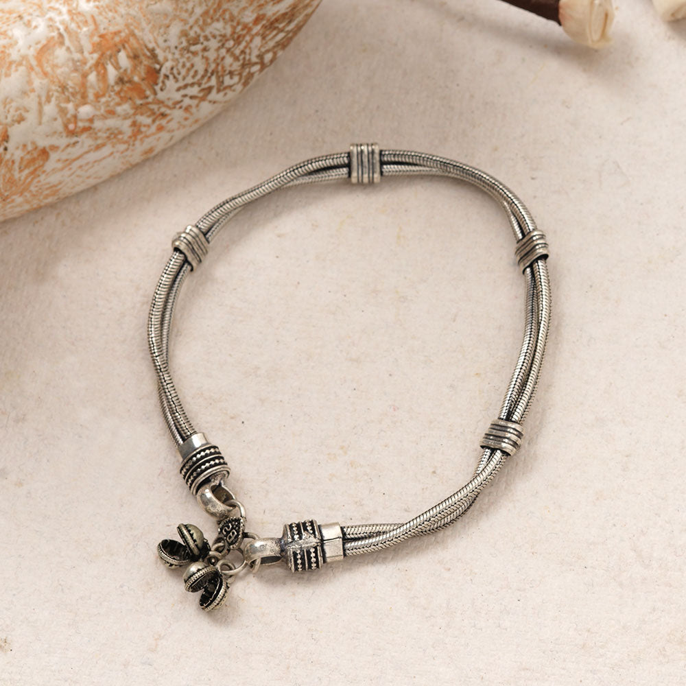 Charanika- Silver Oxidised Brass anklet