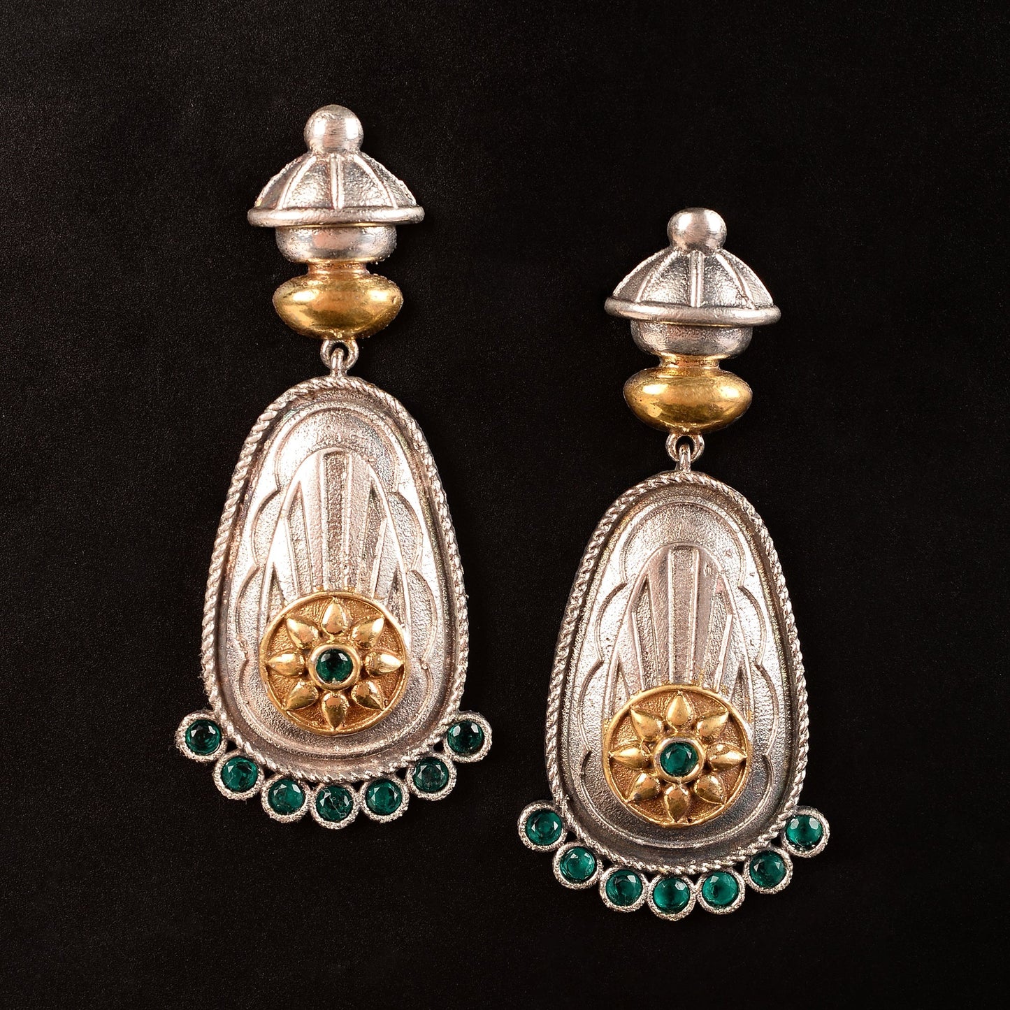 Rangaabha- Silver Brass Oxidised Dangker Earrings
