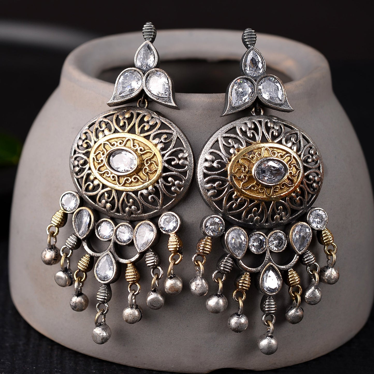 Saurabhi- Silver Brass Oxidisd dangler earrings