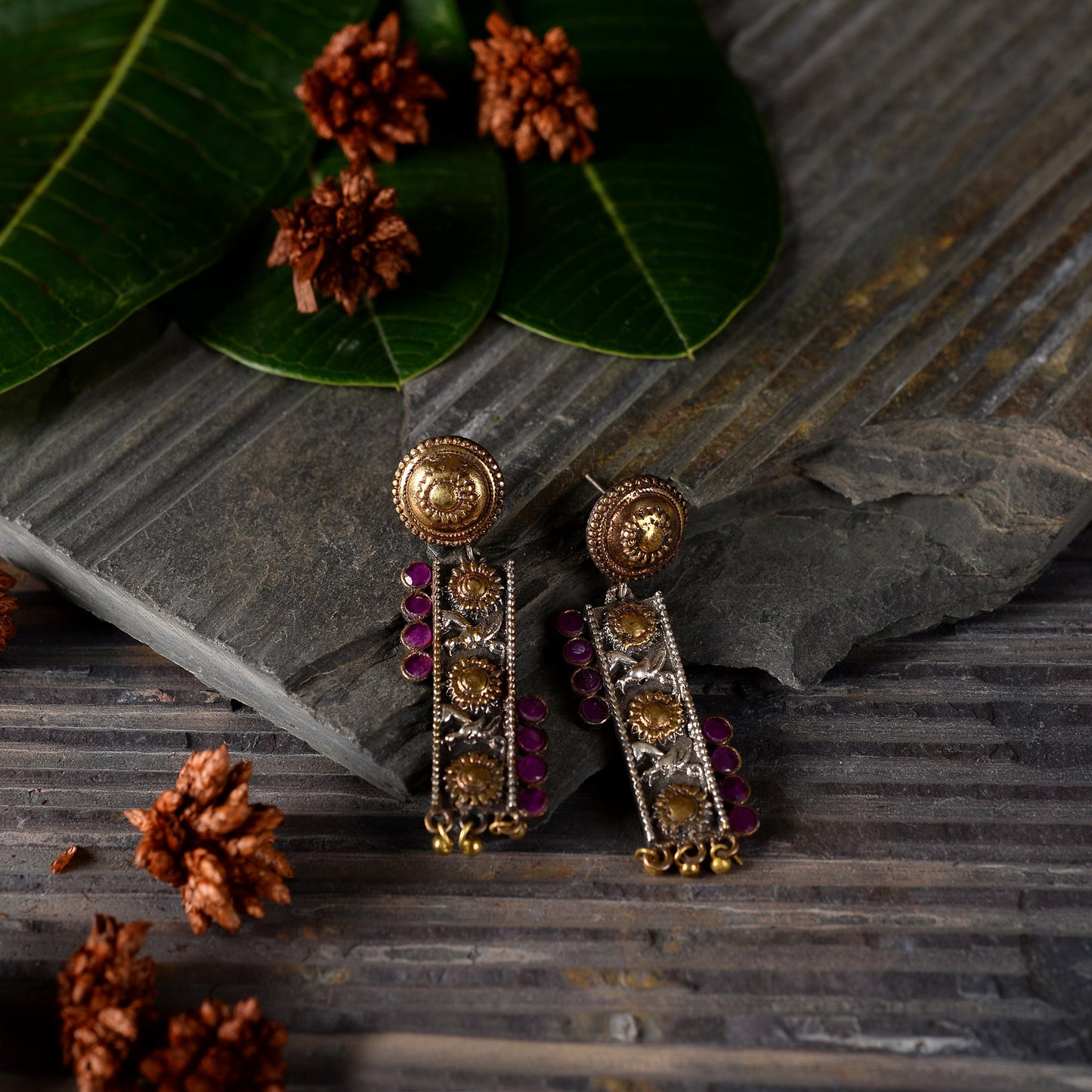 AyatNoor- Silver Brass Oxidised dangler earrings