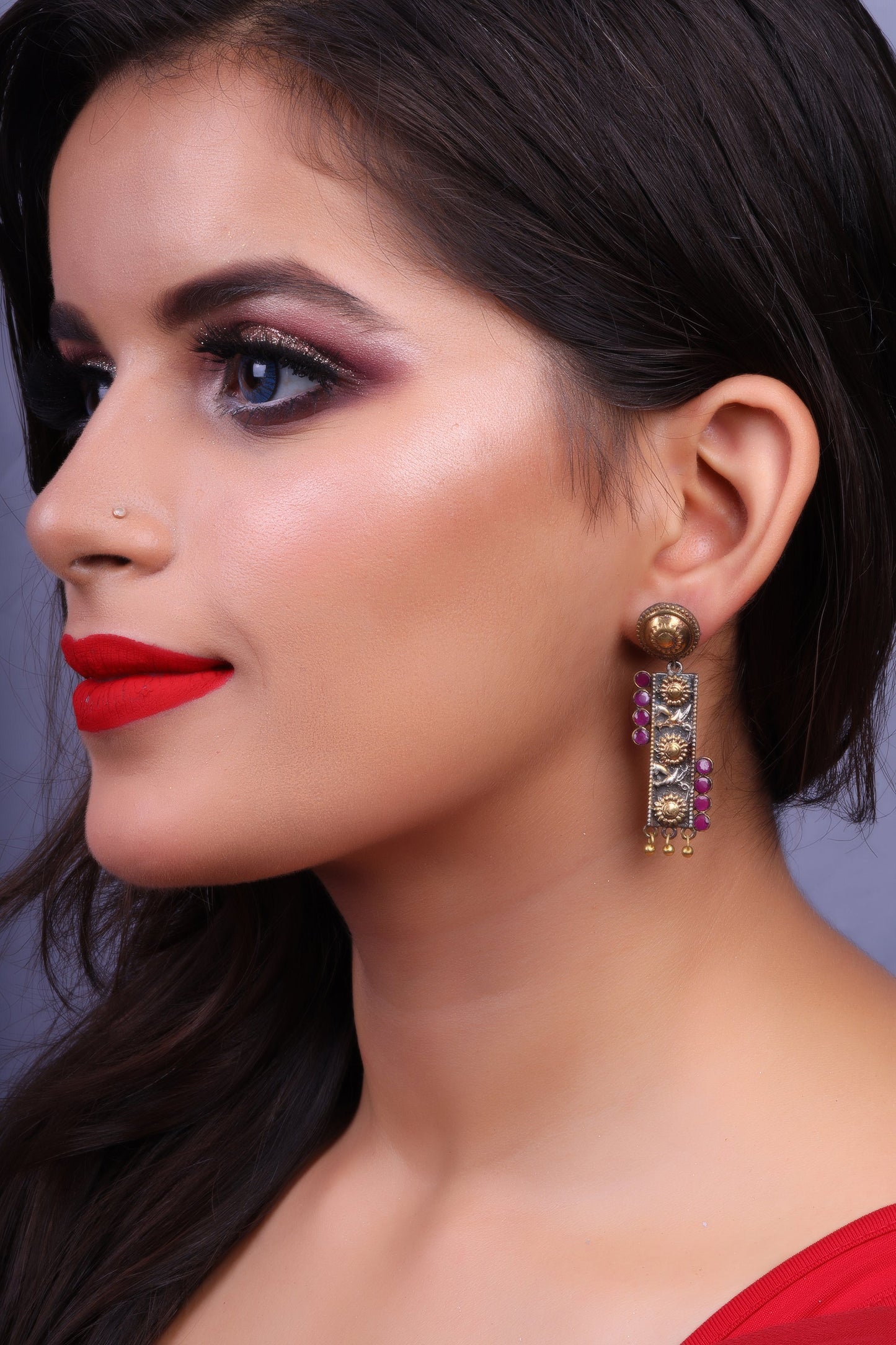 AyatNoor- Silver Brass Oxidised dangler earrings