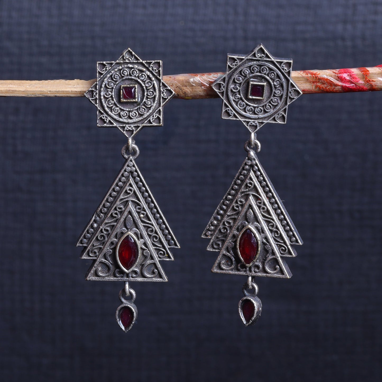 Triratna- Silver Brass Oxidised Jhumka earrings