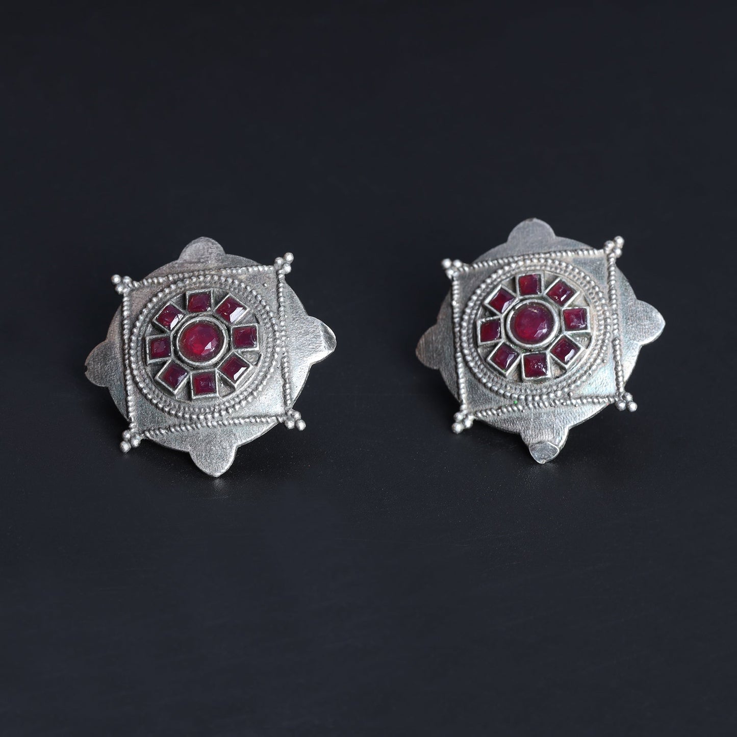 Laalima- Silver Brass Stud Oxidised Earrings