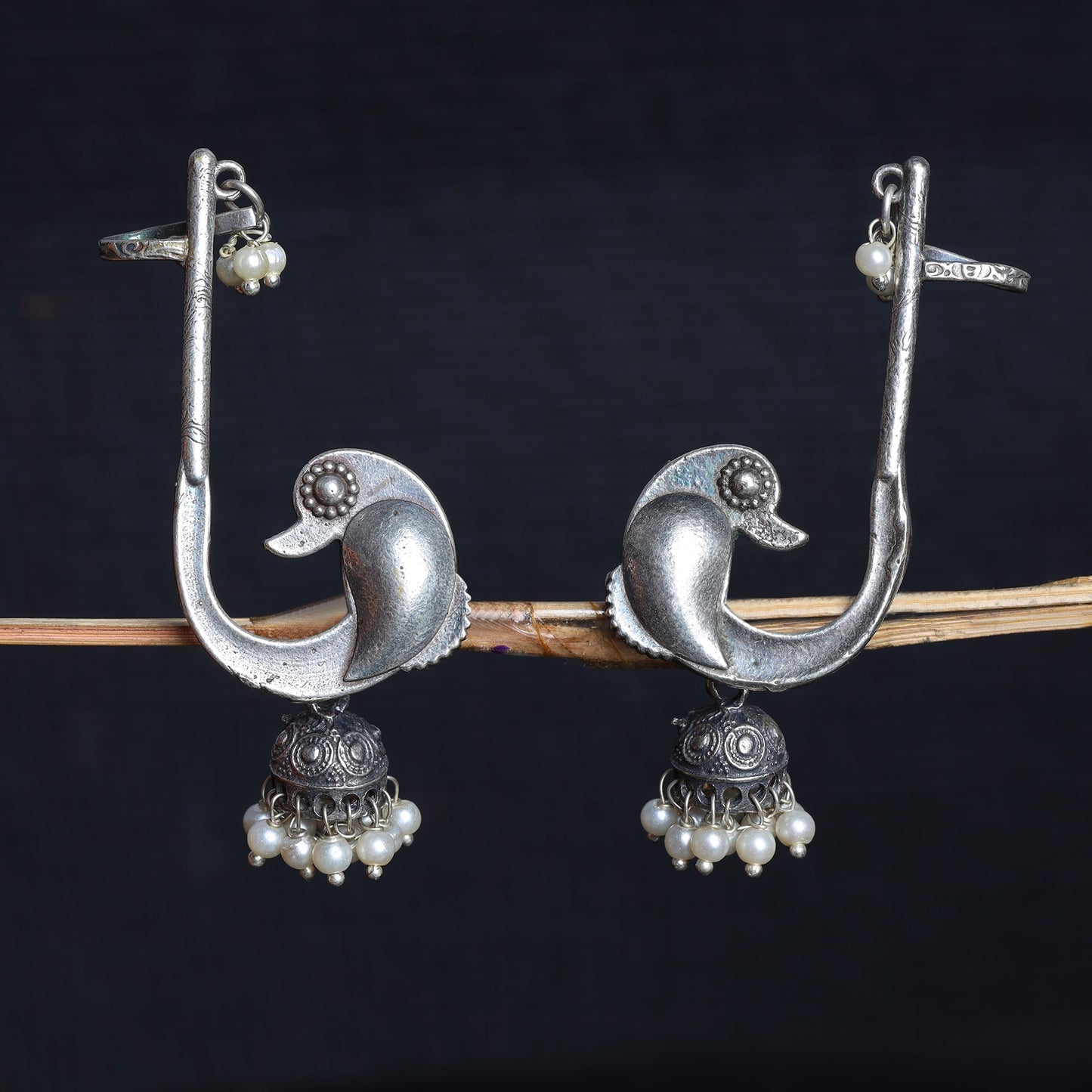 Kalashree- Silver Brass oxidised dangler earrings