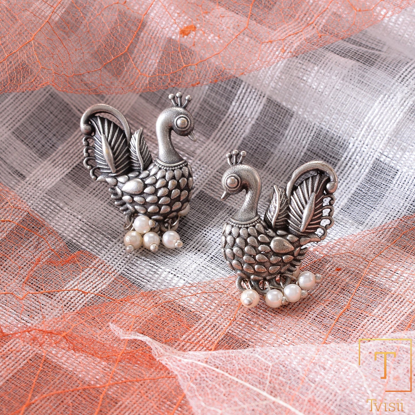 MotiMayur- Silver Brass Pearl dangler earrings