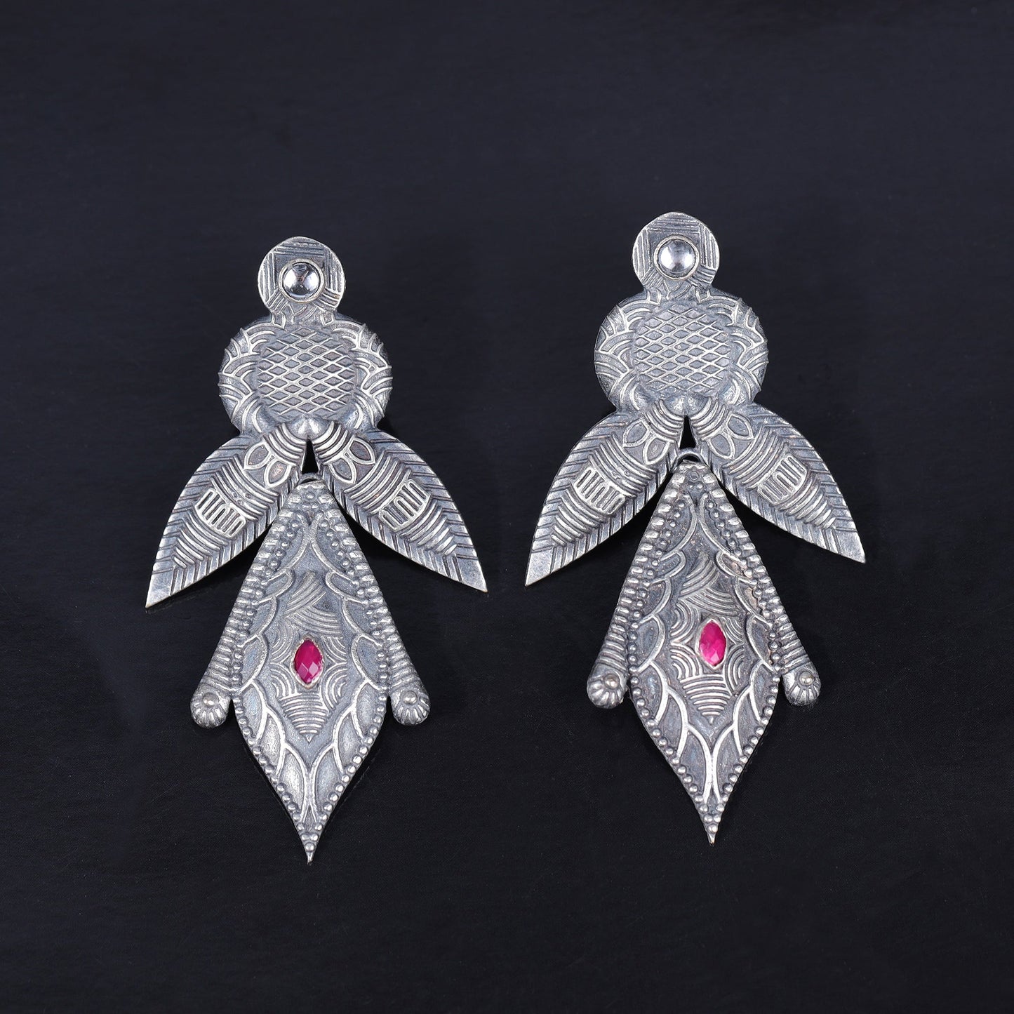 Patra- Silver Brass Oxidised Jhumka earrings