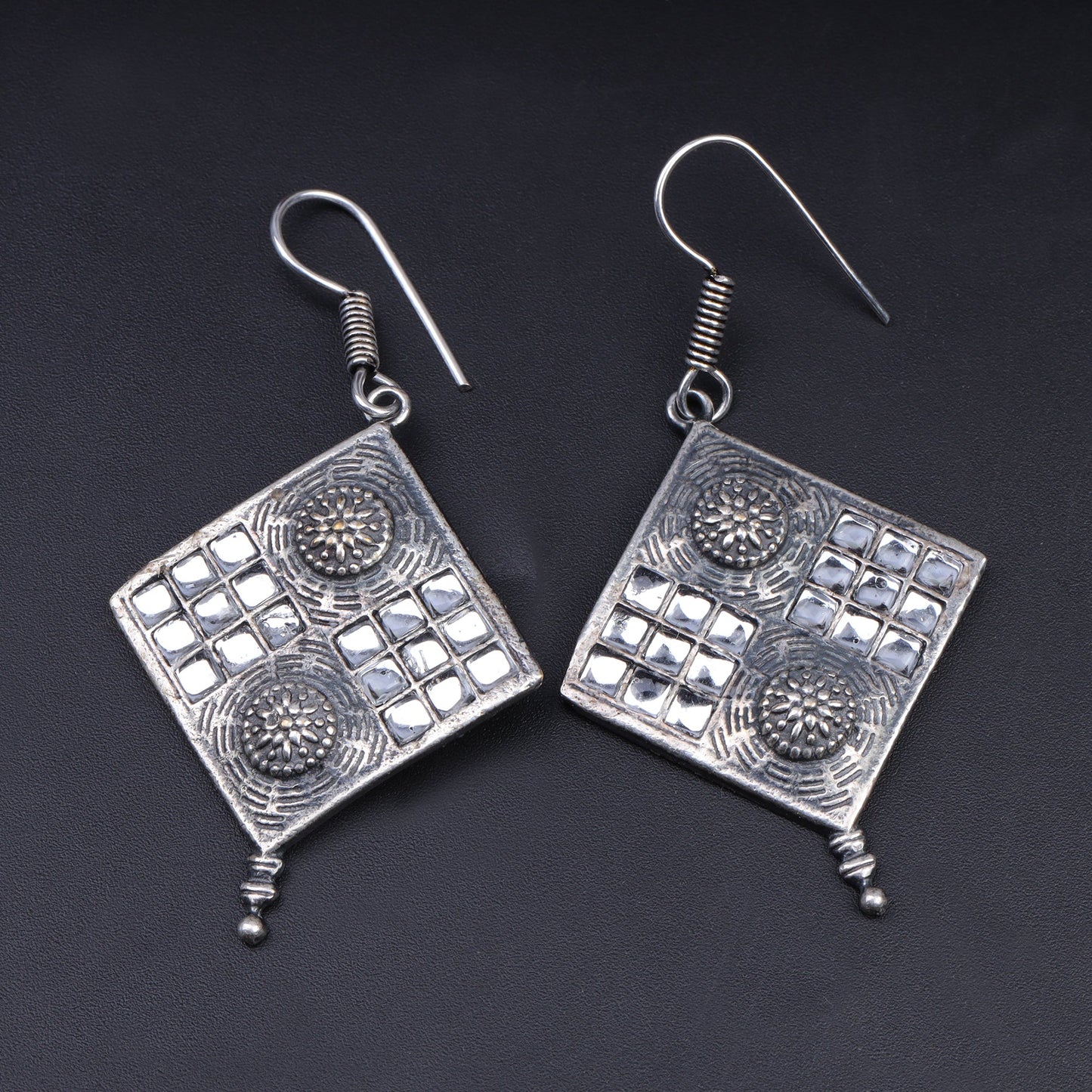 Shishika- Silver Brass Oxidised dangler earrings