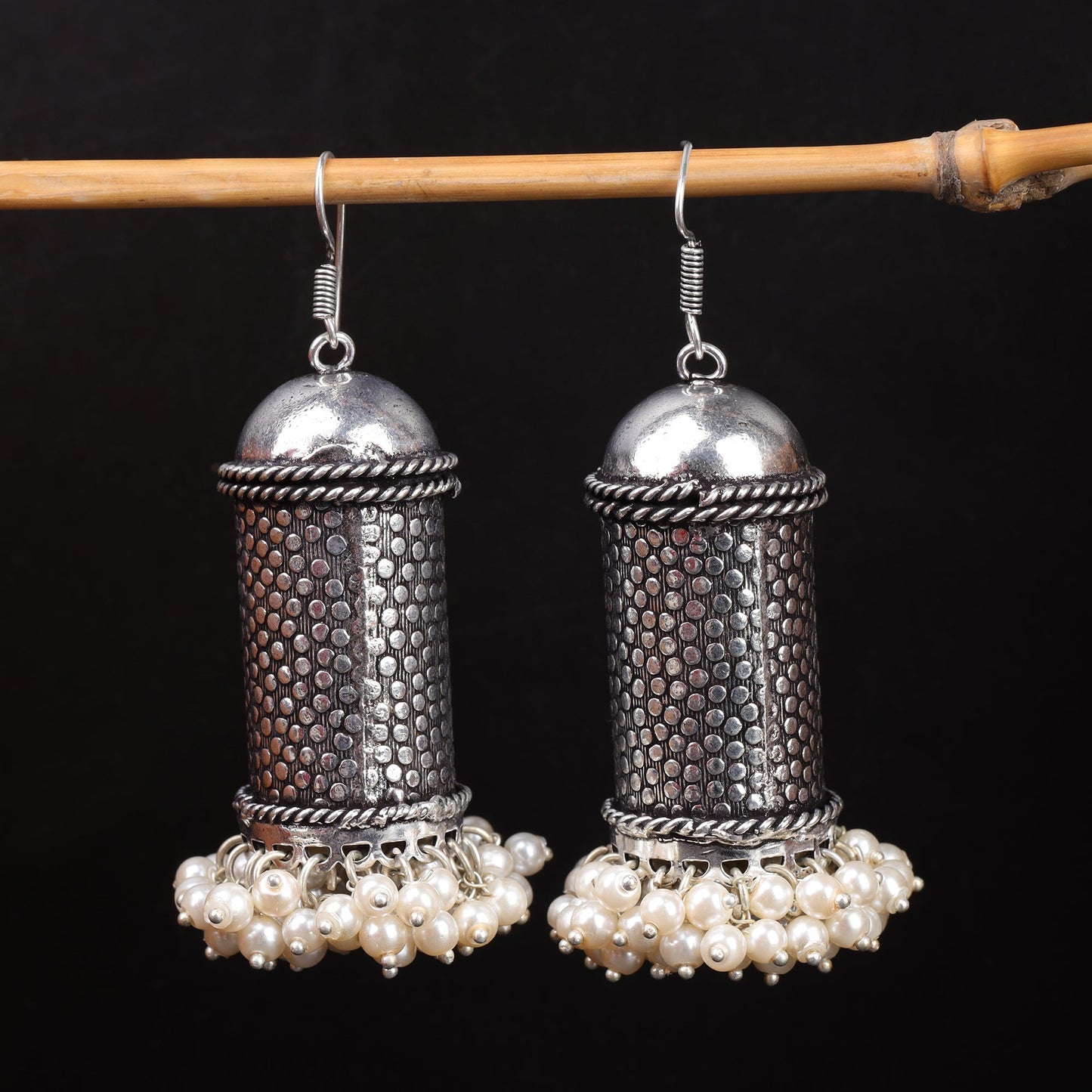 Chamkeeli- Silver Brass Pearl jhumka earrings