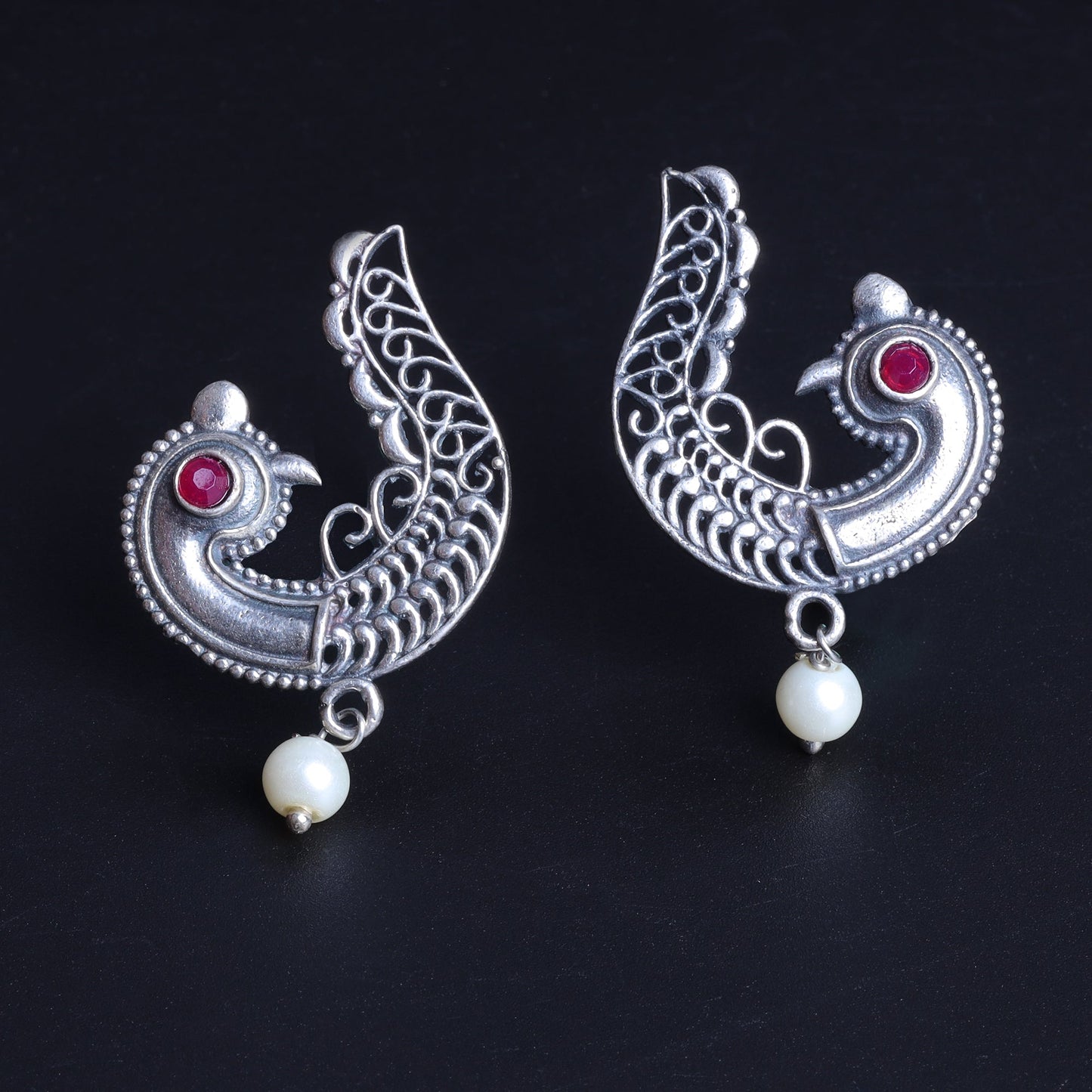 Amrapali- Antique polish Brass Studs with hanging Pearl Earrings