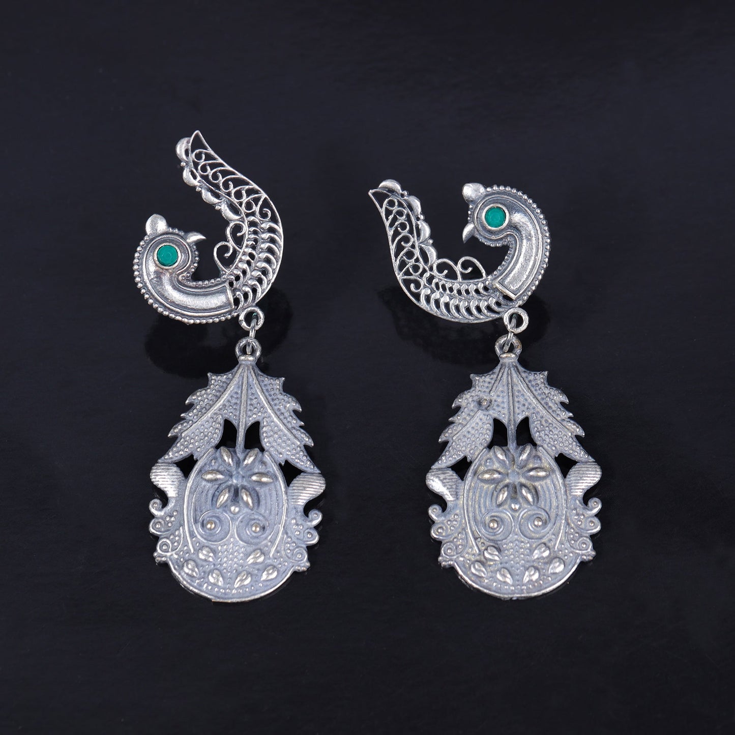 Suvarna- Silver Brass Oxidised dangler earrings