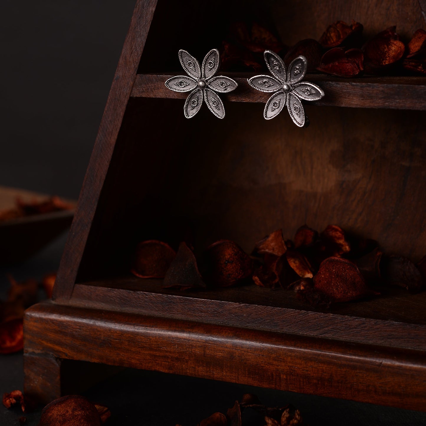 Gulika- Silver Brass Stud Oxidised Earrings