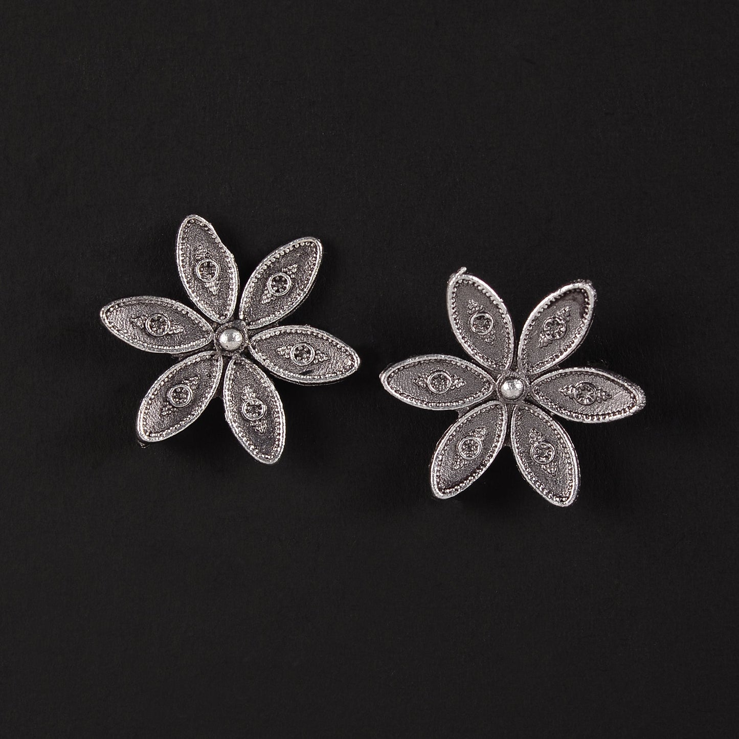 Gulika- Silver Brass Stud Oxidised Earrings