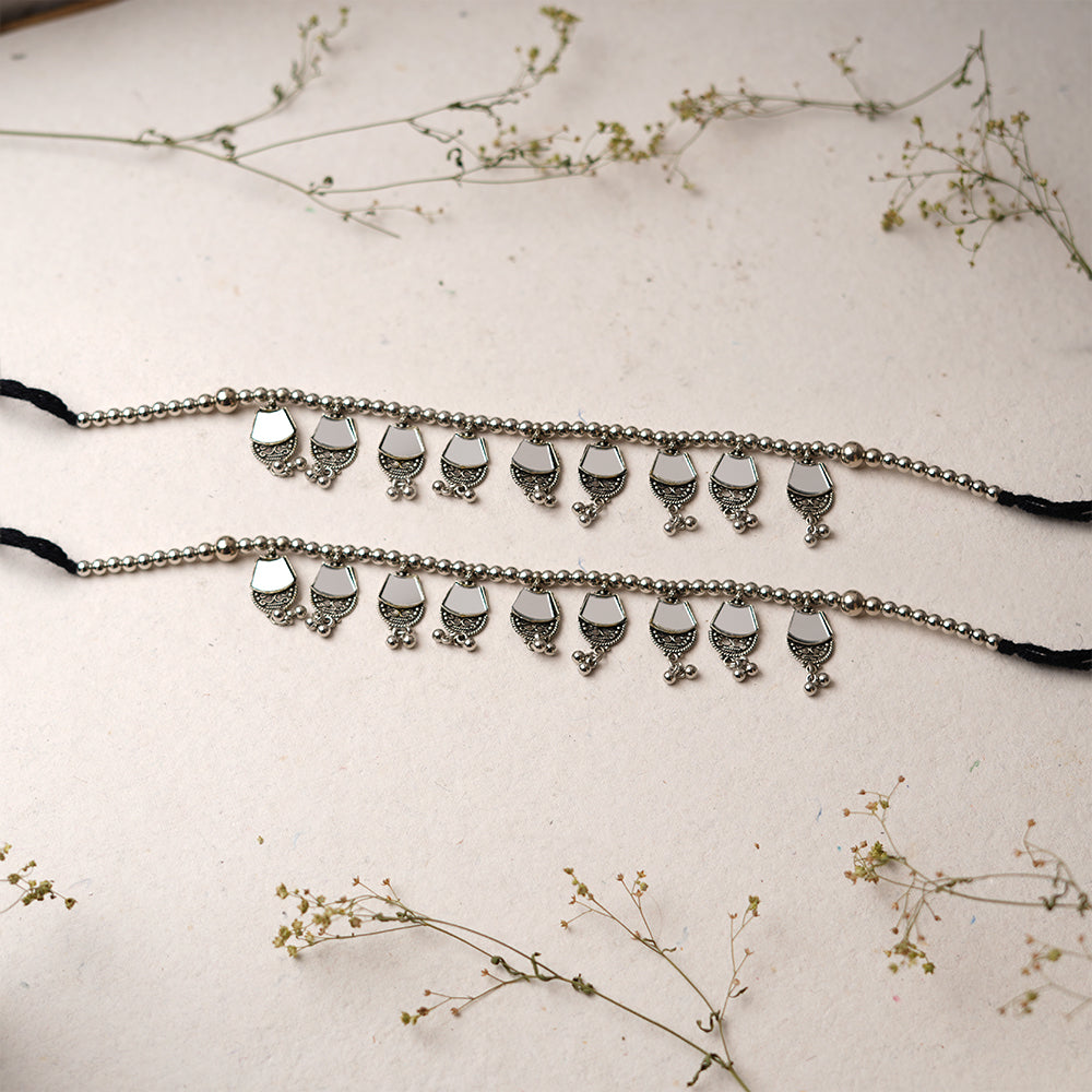 RatriPaya- Silver oxidised Anklet
