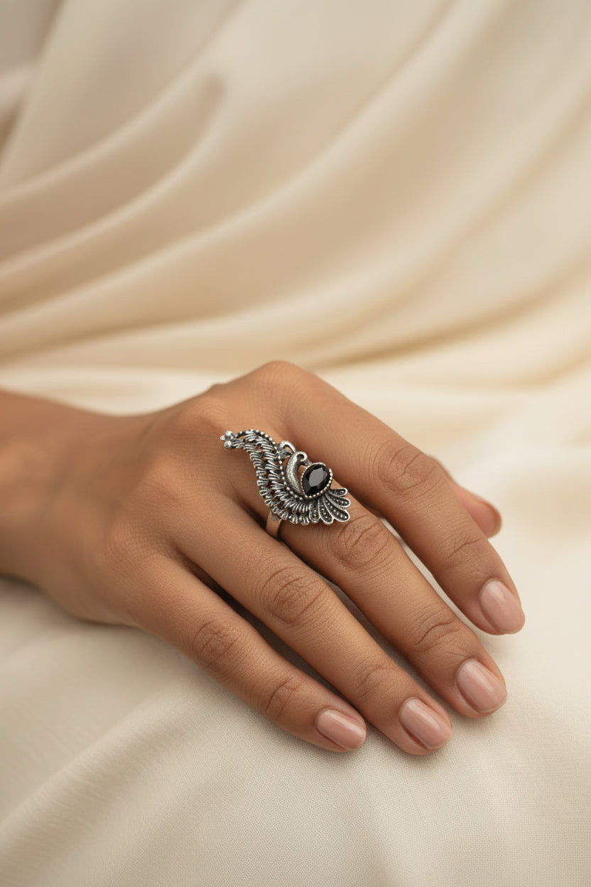 Morprabha-Silver oxidised ring