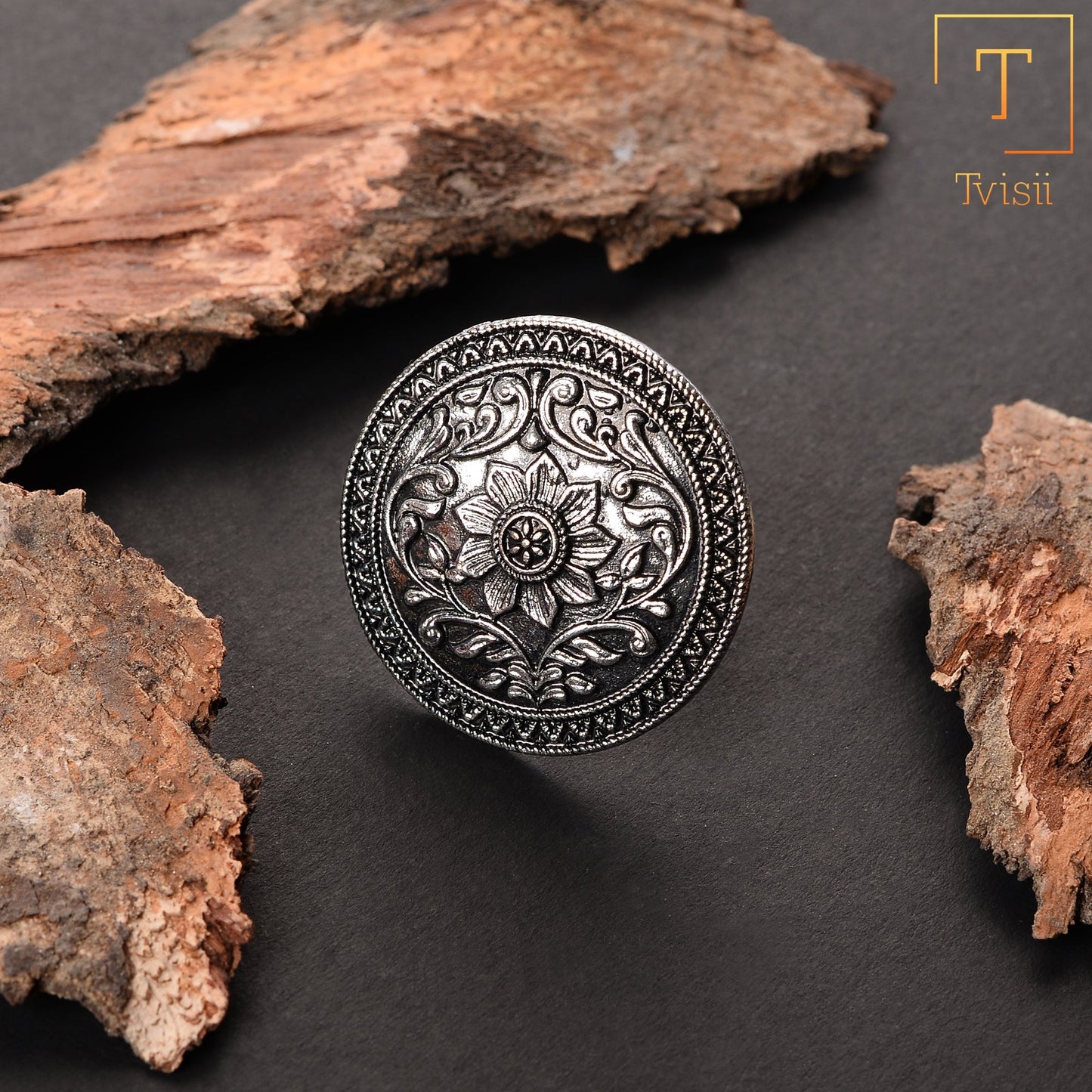 Madhurima-Silver oxidised ring