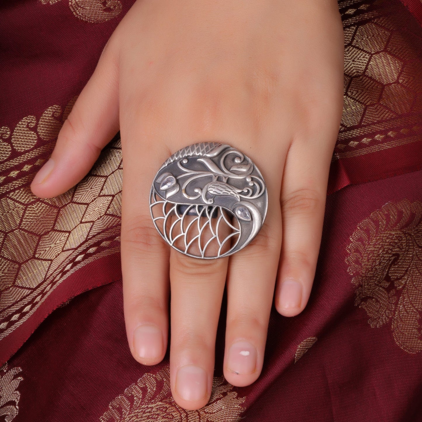 Tejasvi- Silver oxidised ring
