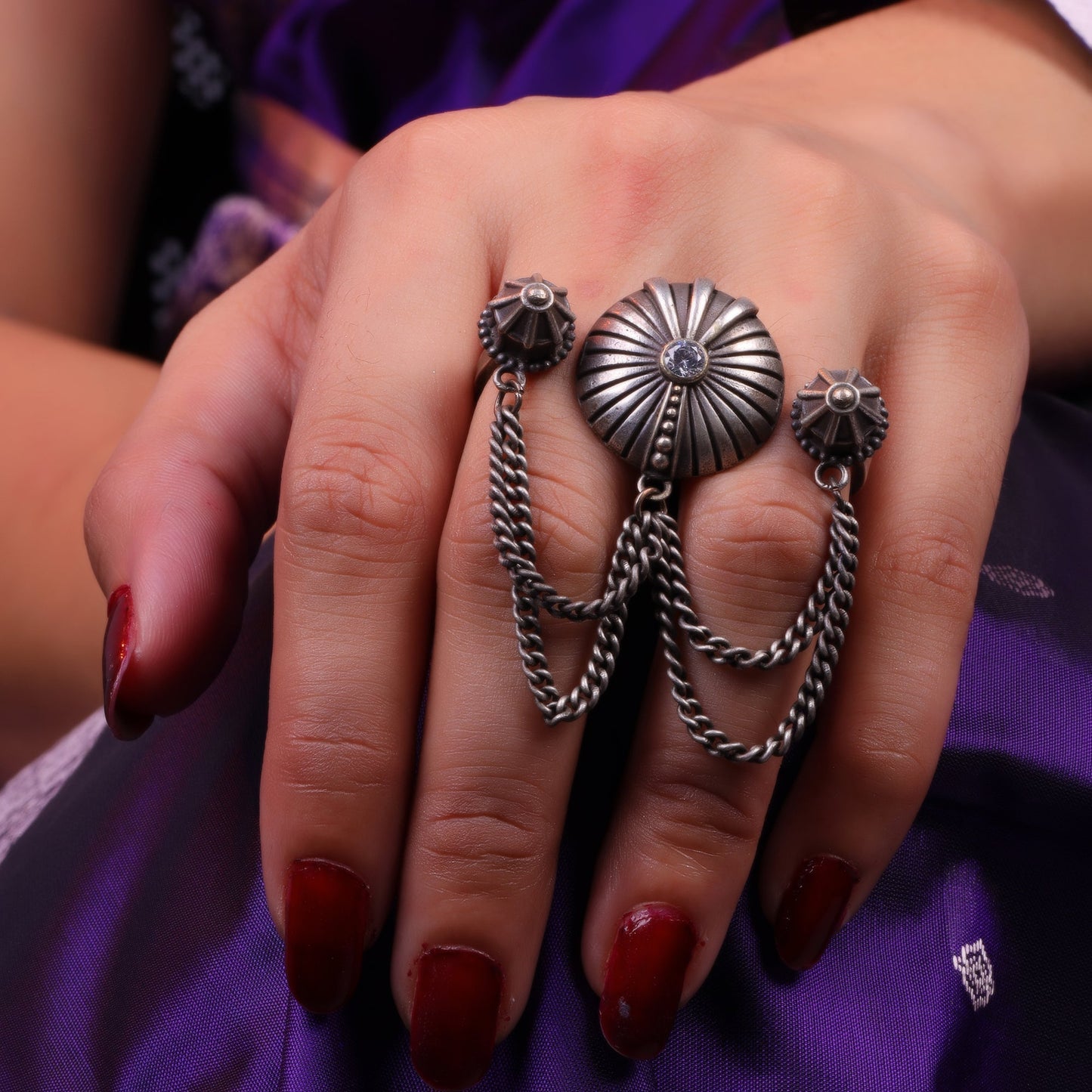 Mrigaa- Silver oxidised ring