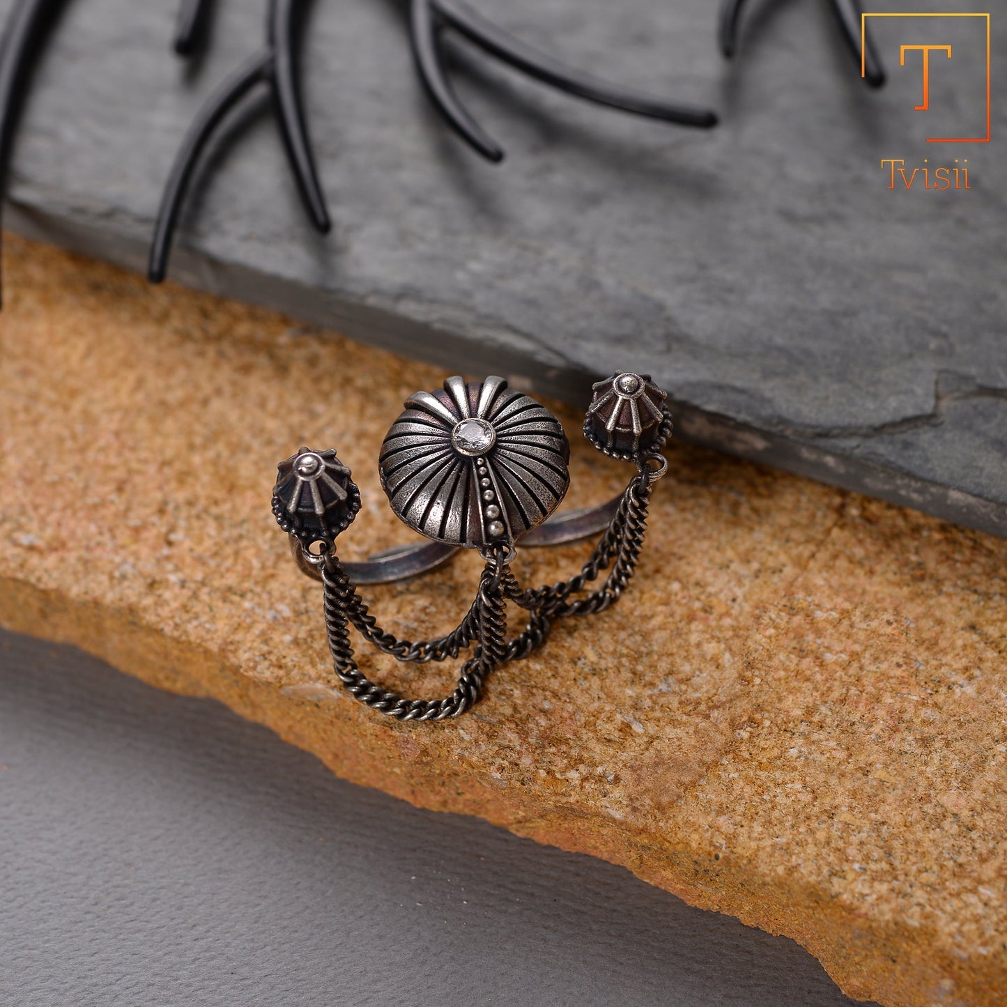 Mrigaa- Silver oxidised ring