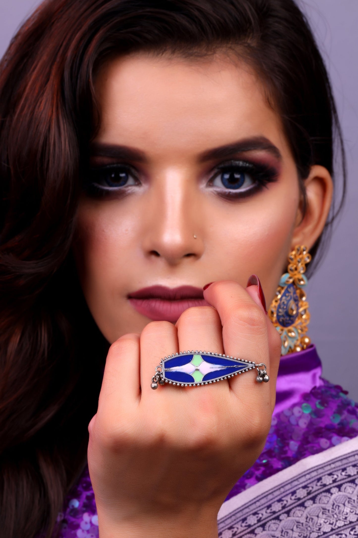 Rangriti- Handpainted Brass Ring (Multicolored)