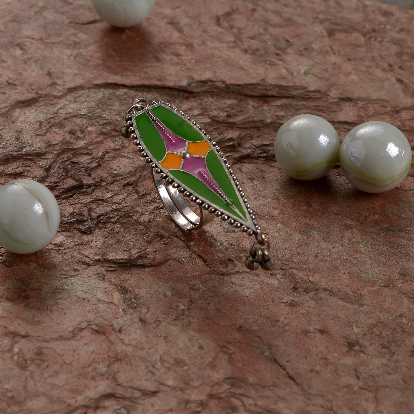 Rangriti- Handpainted Brass Ring (Multicolored)