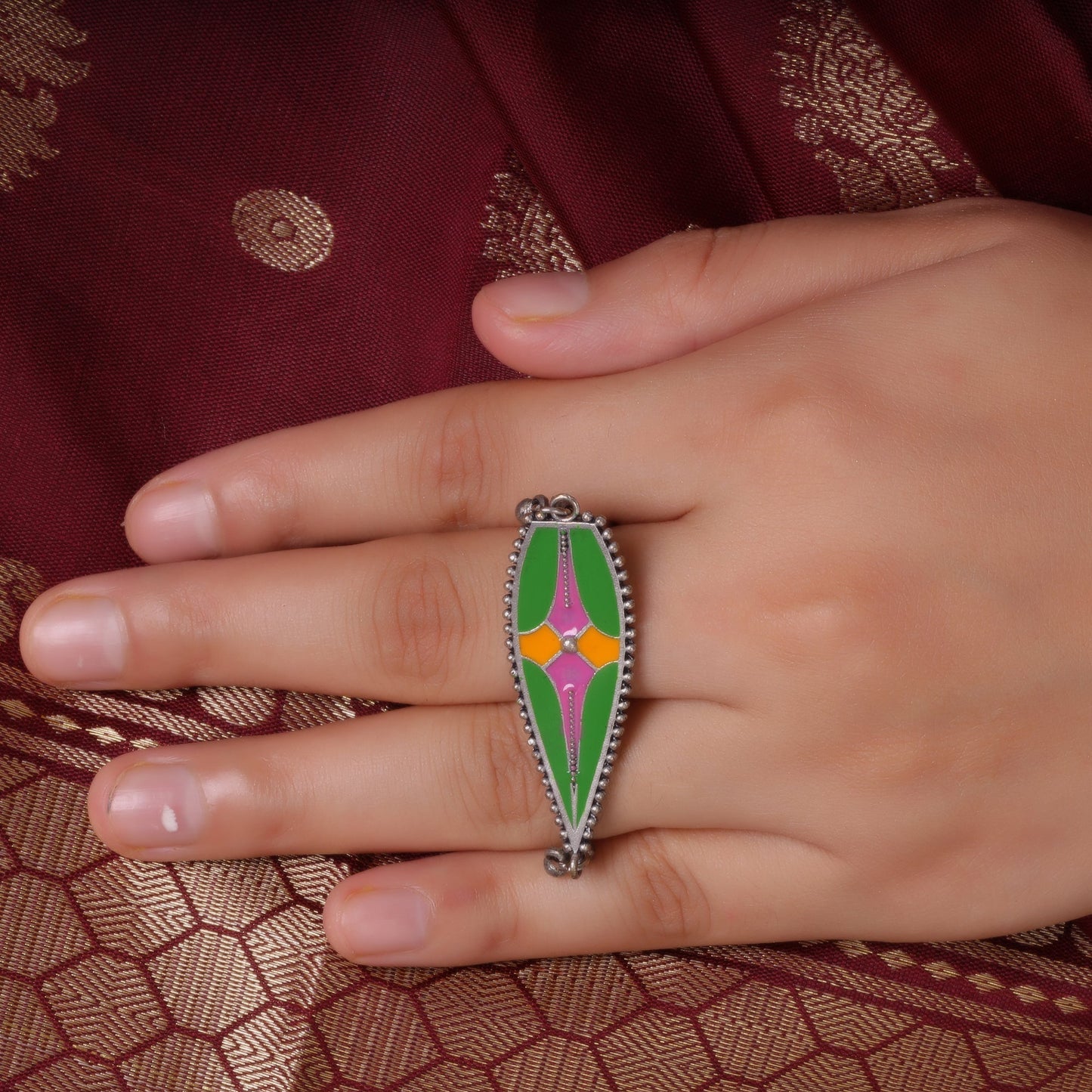 Rangriti- Handpainted Brass Ring (Multicolored)