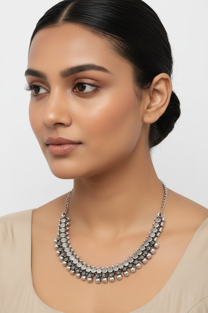 Mrinala-Brass Oxidised Necklace