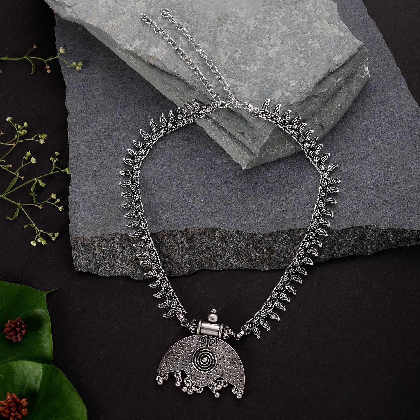 Kavya- Silver toned brass Necklace