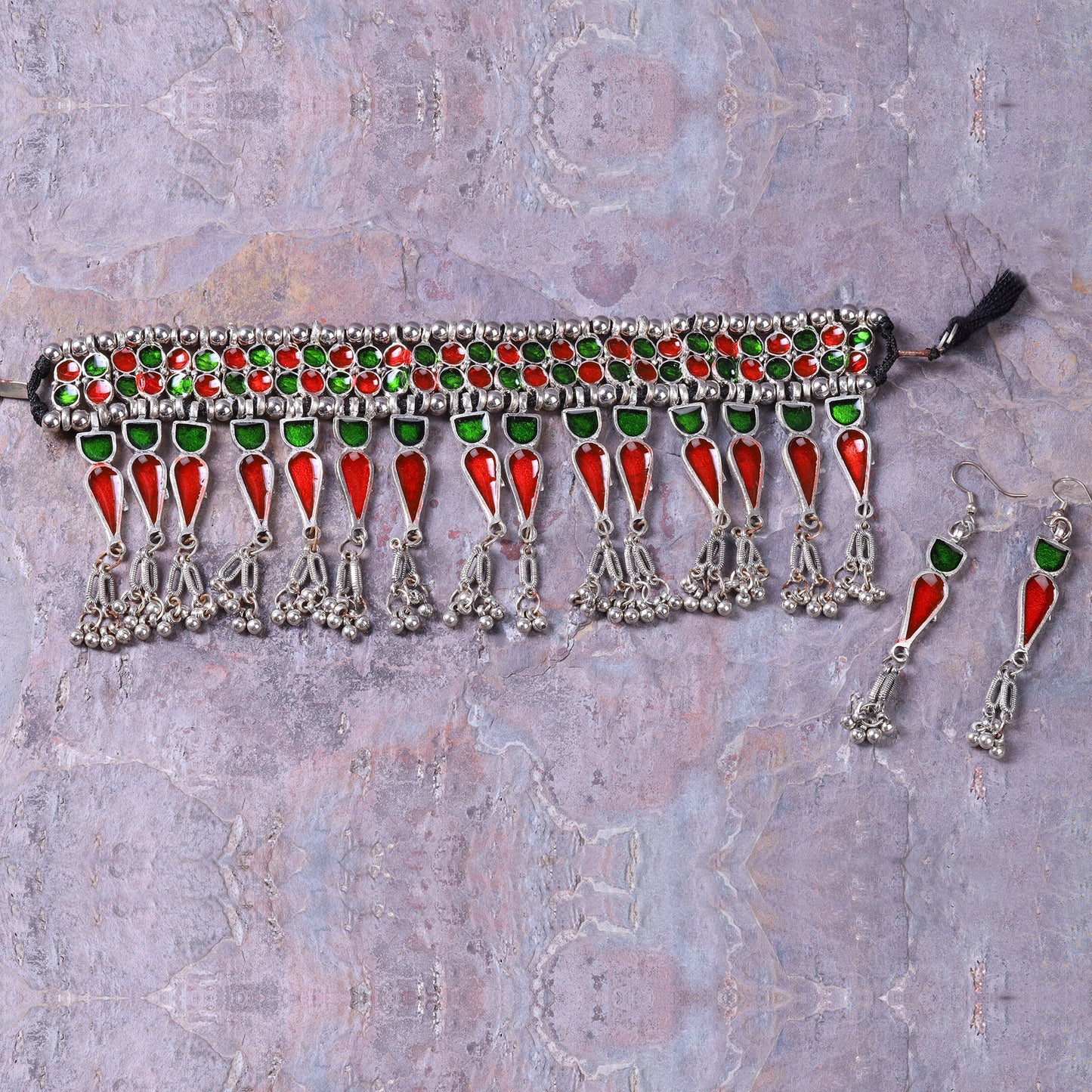 Triveni- Brass Meenakari Long Choker Neckpiece set