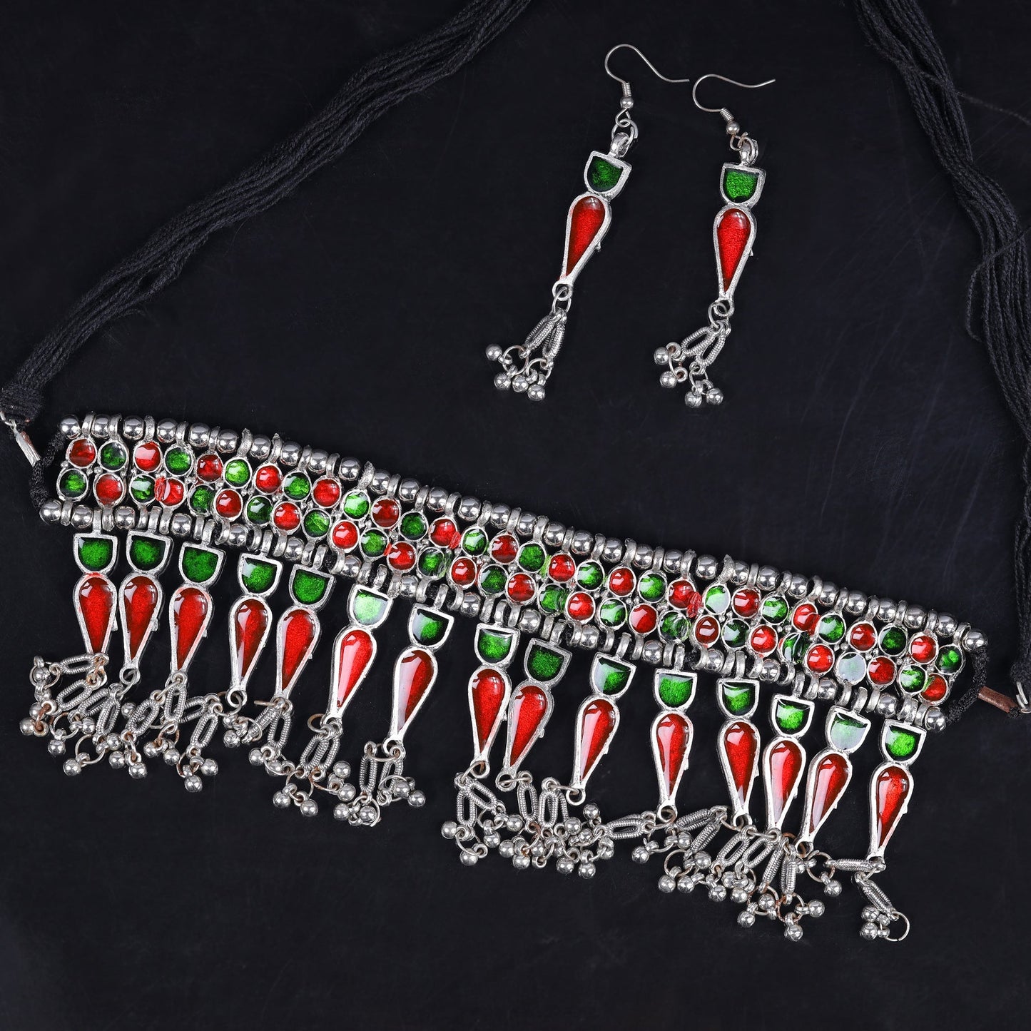 Triveni- Brass Meenakari Long Choker Neckpiece set