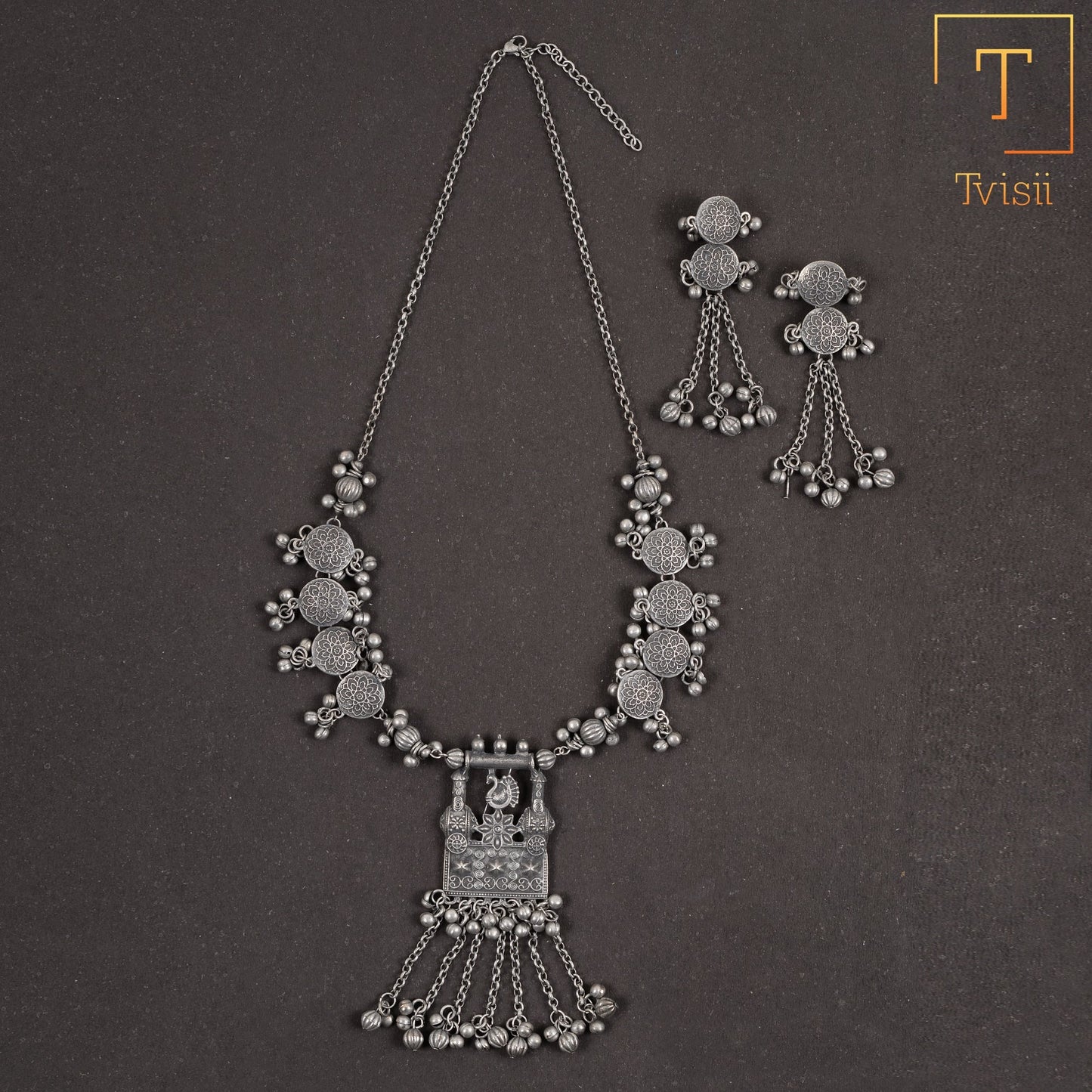 Rudrangi- Silver Toned Brass Necklace Set