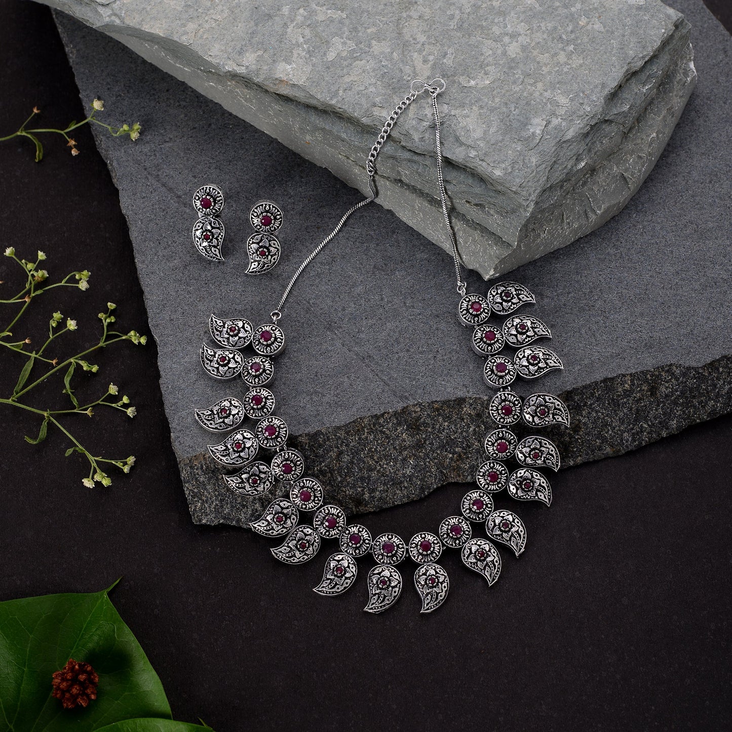Parampara- Oxidised Neckpiece Set (Red)