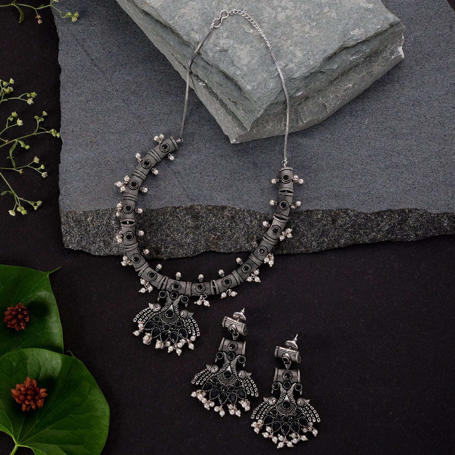 Mrinalini- Oxidised Necklace Set