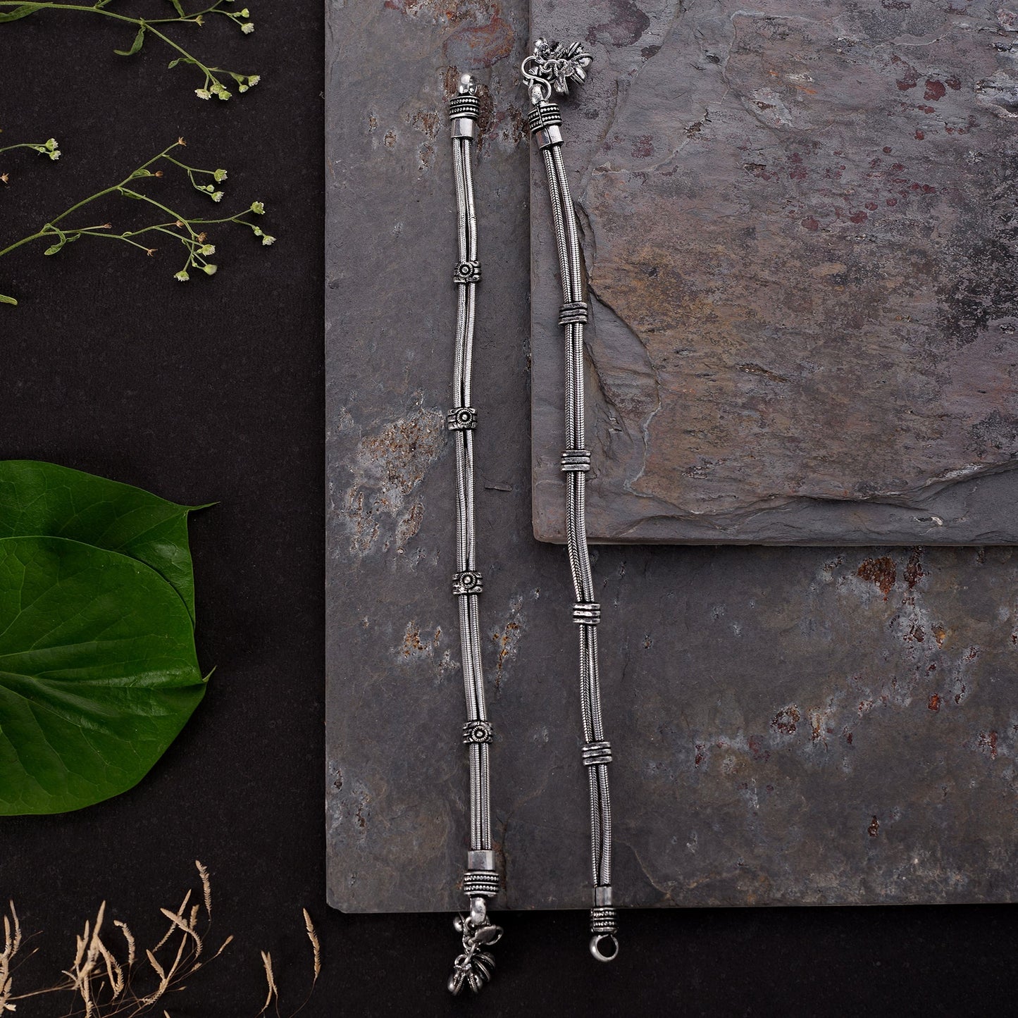 Charanika- Silver Oxidised Brass anklet