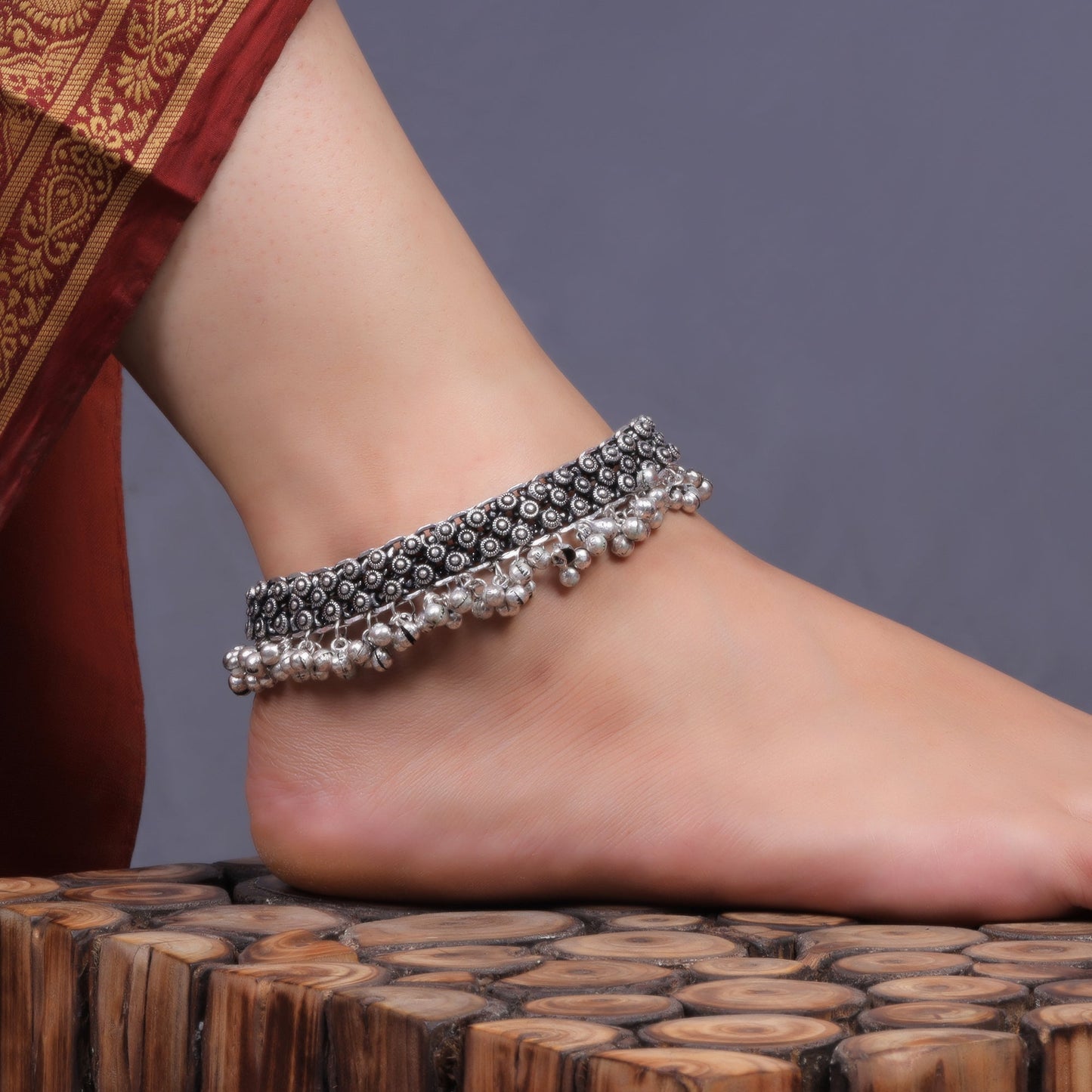Ghunghroo- Silver oxidised Anklet