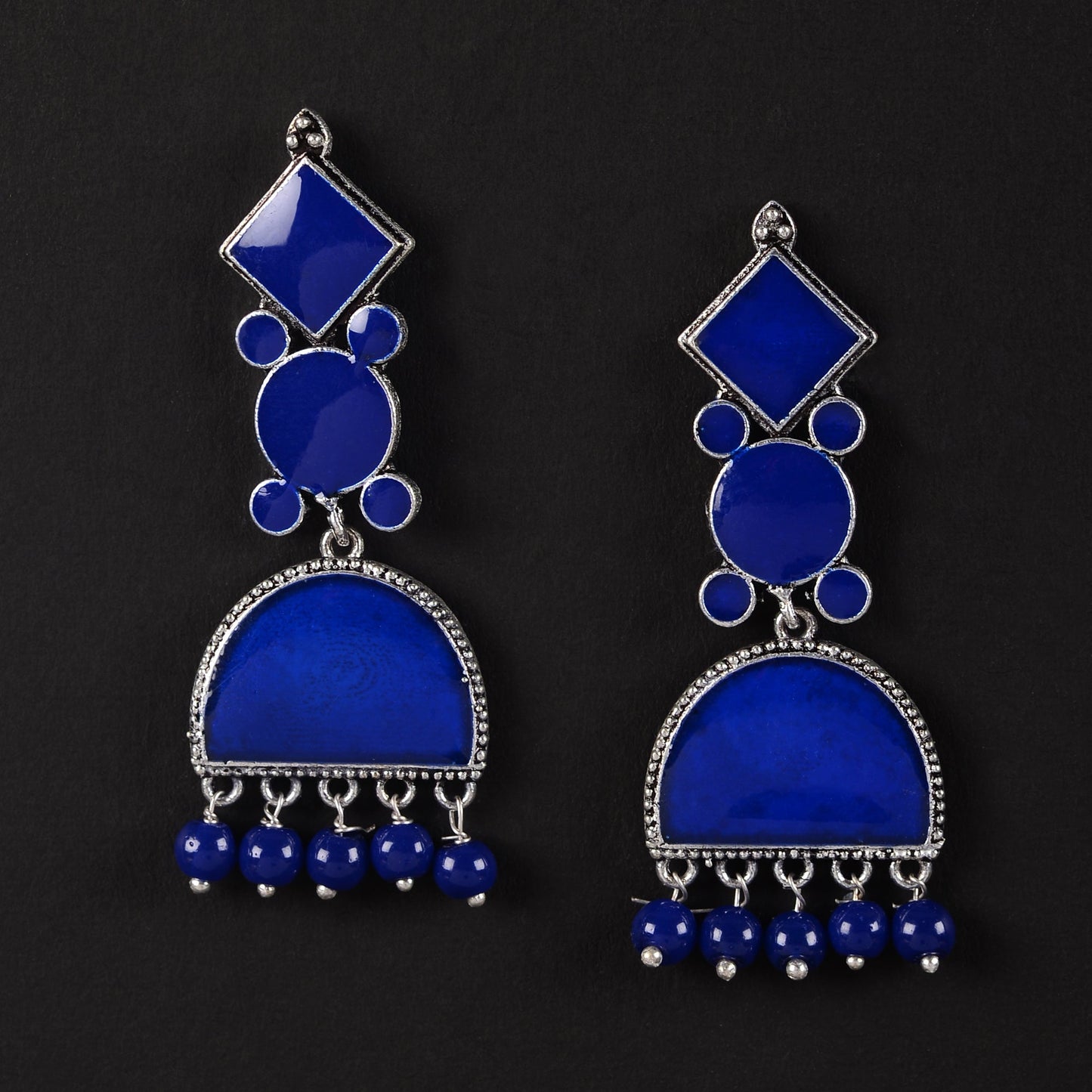Aakar- Silver Brass stone studded dangler earrungs (Blue)