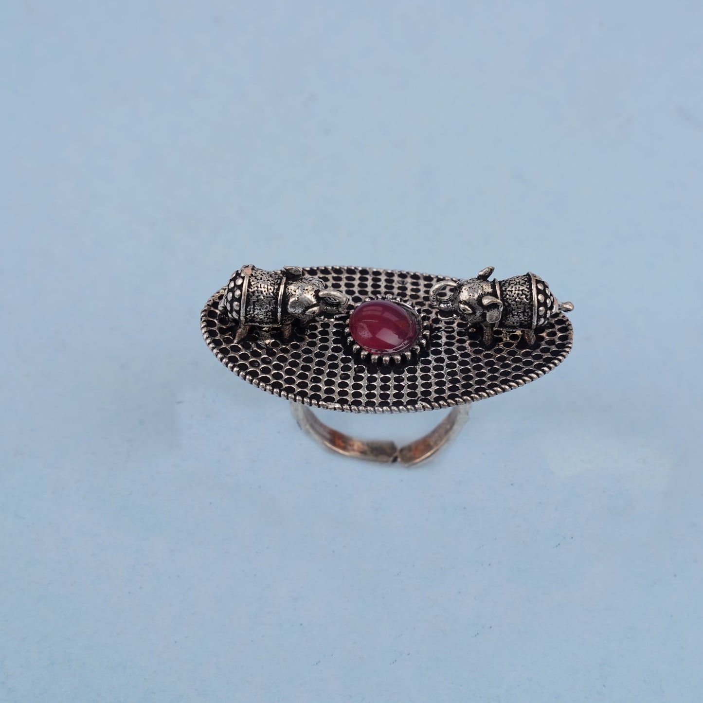 Gajendra- Silver oxidised ring(Red)