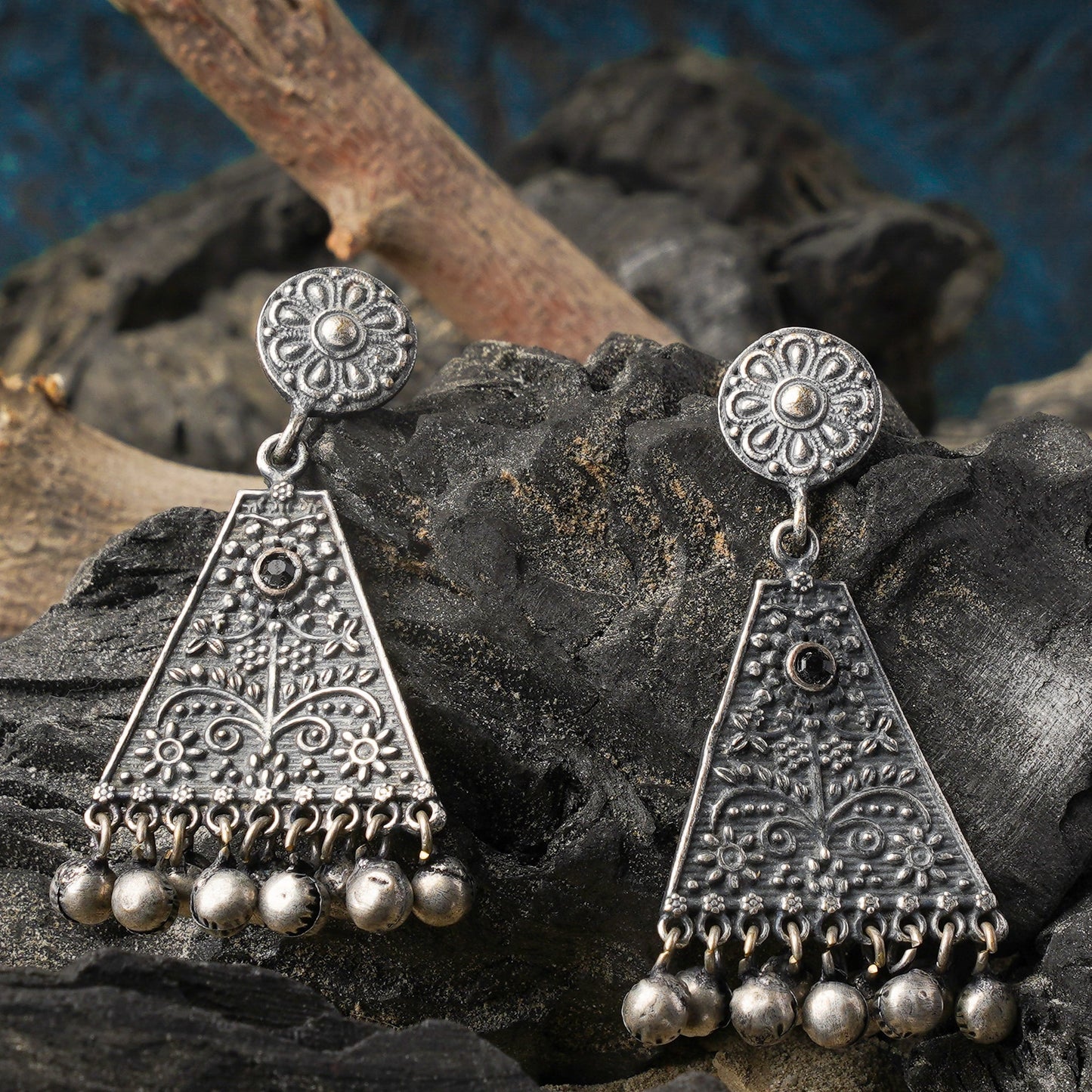 GunghrooPatra- Silver Brass Oxidised dangler earrings