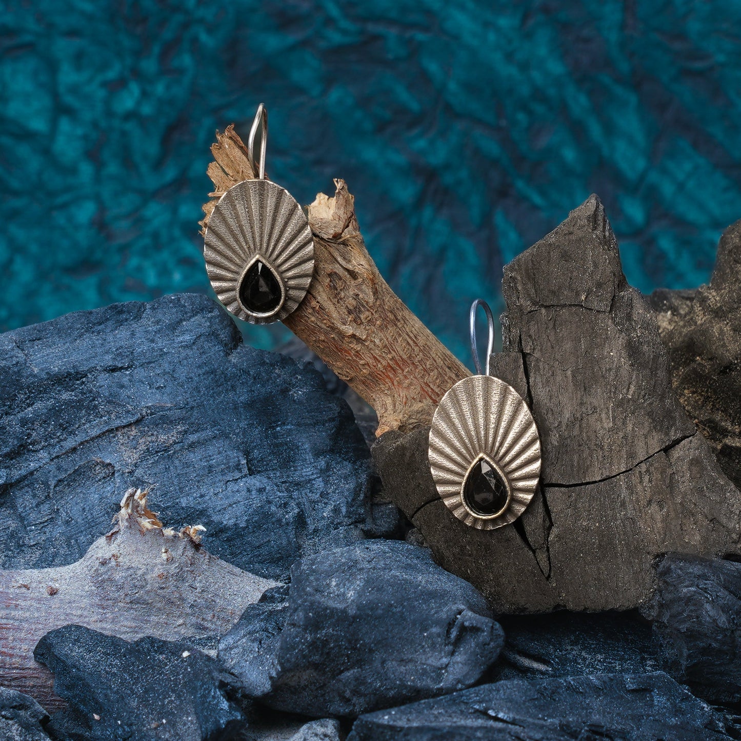 Tejpatra- Silver Brass stone studded dangler earrings