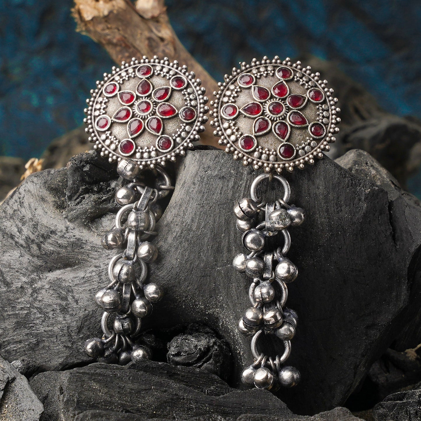 Shyamrekha- Silver Brass ghunghroo dangler earrings
