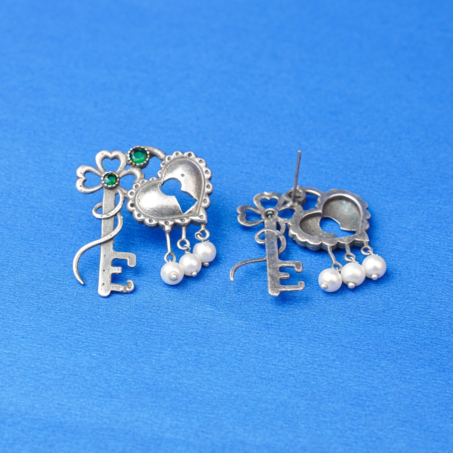 Kunjika- Silver Brass Oxidised dangler earrings (Green)