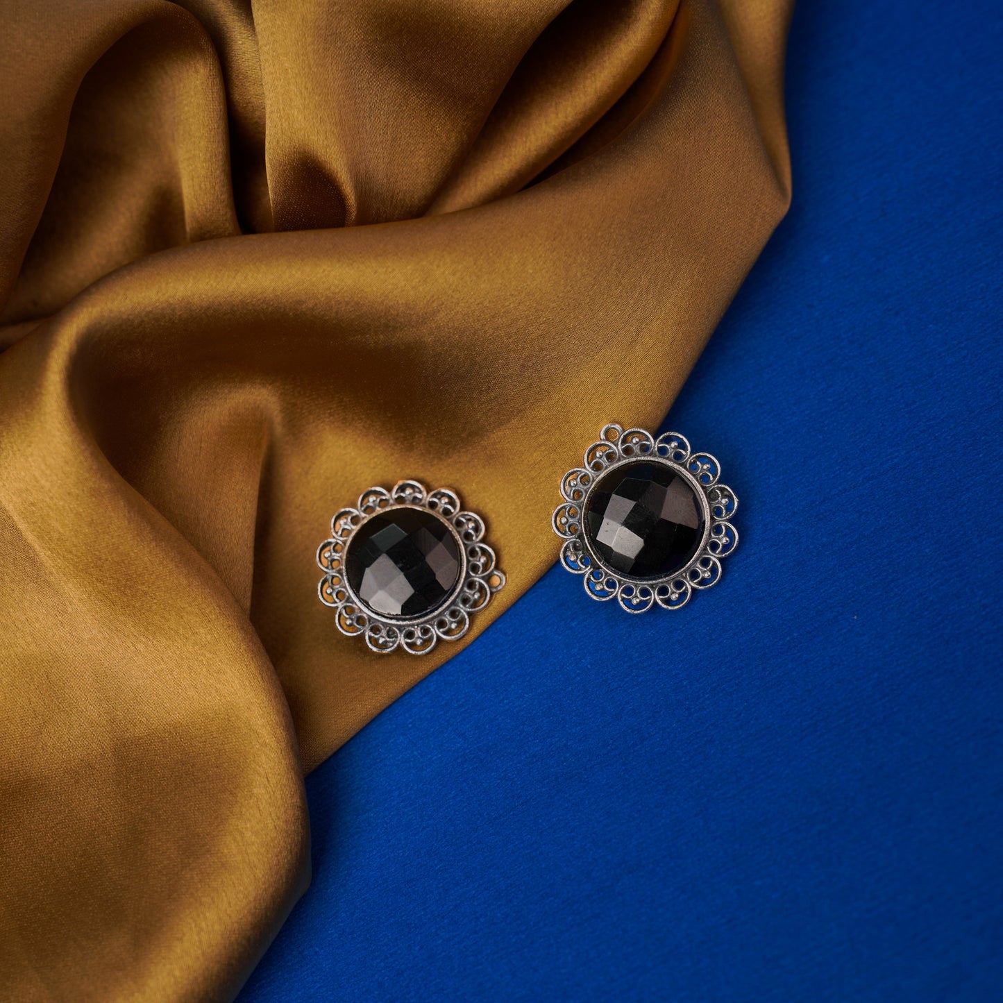 Rajni- Silver Brass Stone-Studded Stud Earrings