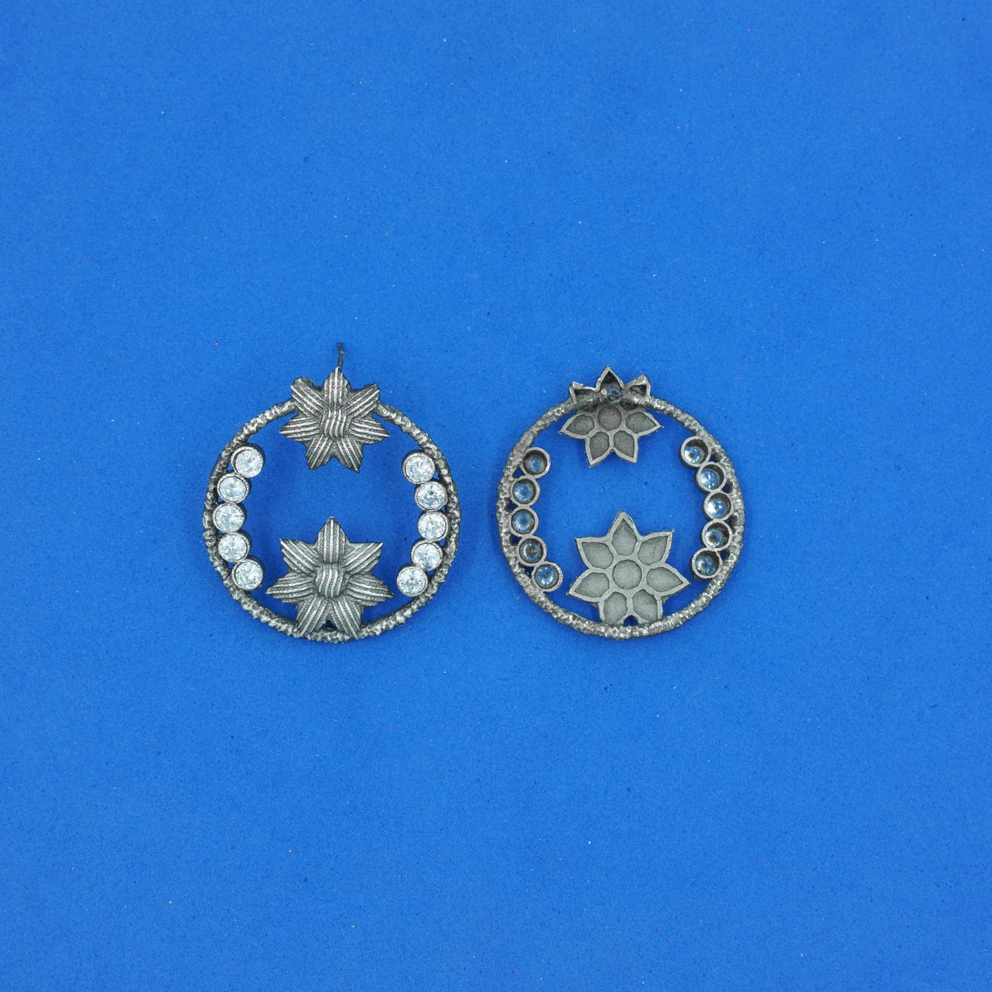 JhilmilPhool- Silver Brass Oxidised stud earrings