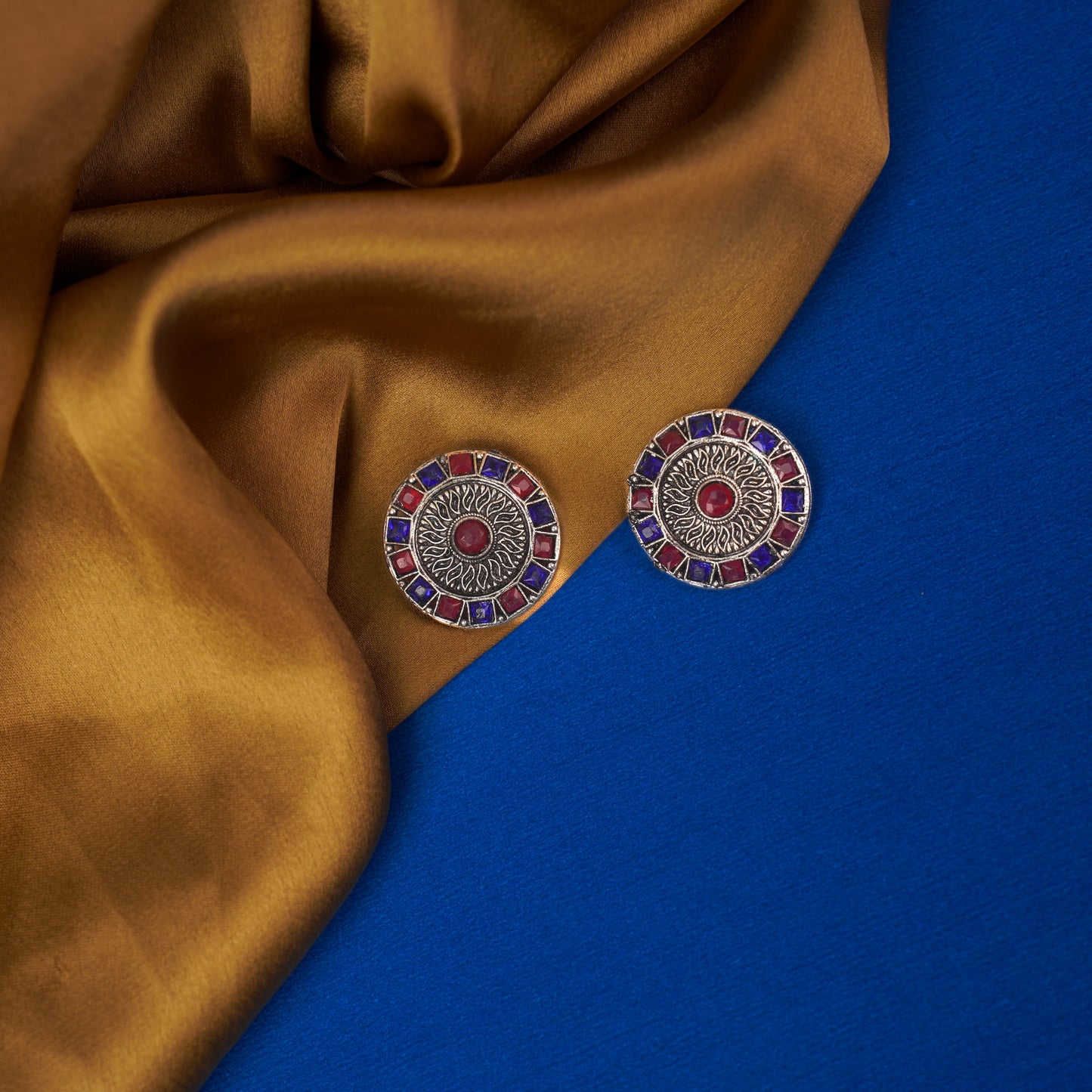 Rangini- Silver Brass Stone Studded Stud Earrings