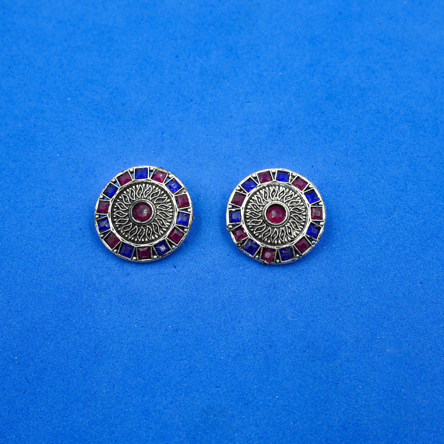 Rangini- Silver Brass Stone Studded Stud Earrings