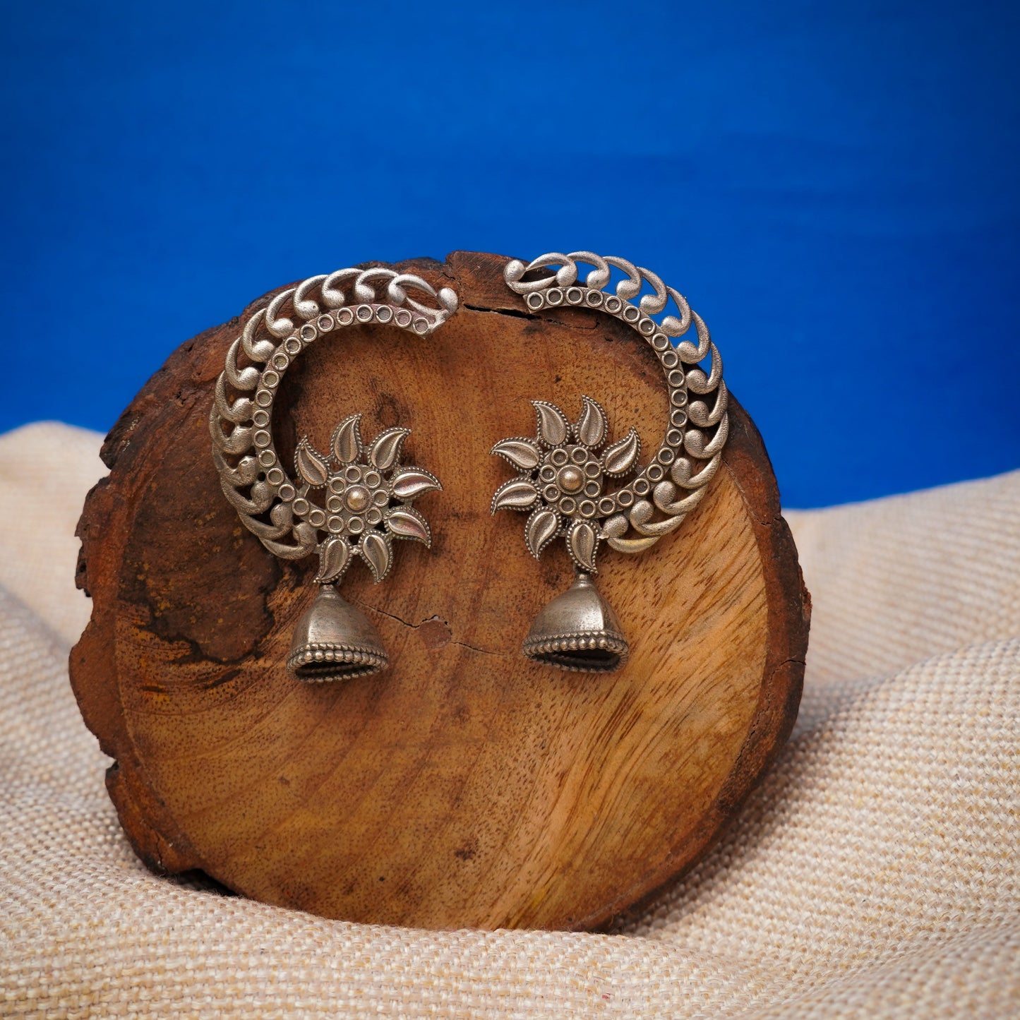 Chandphool- Silver Brass Oxidised dangler earrings