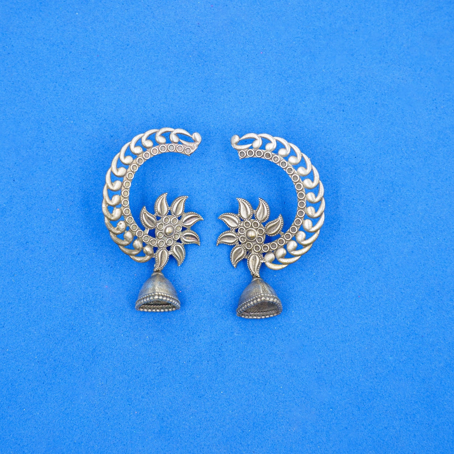 Chandphool- Silver Brass Oxidised dangler earrings