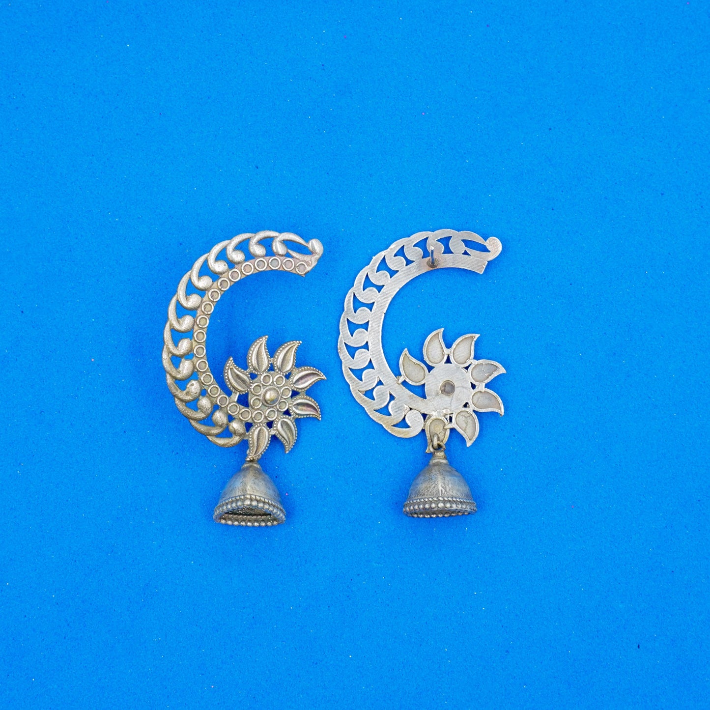 Chandphool- Silver Brass Oxidised dangler earrings