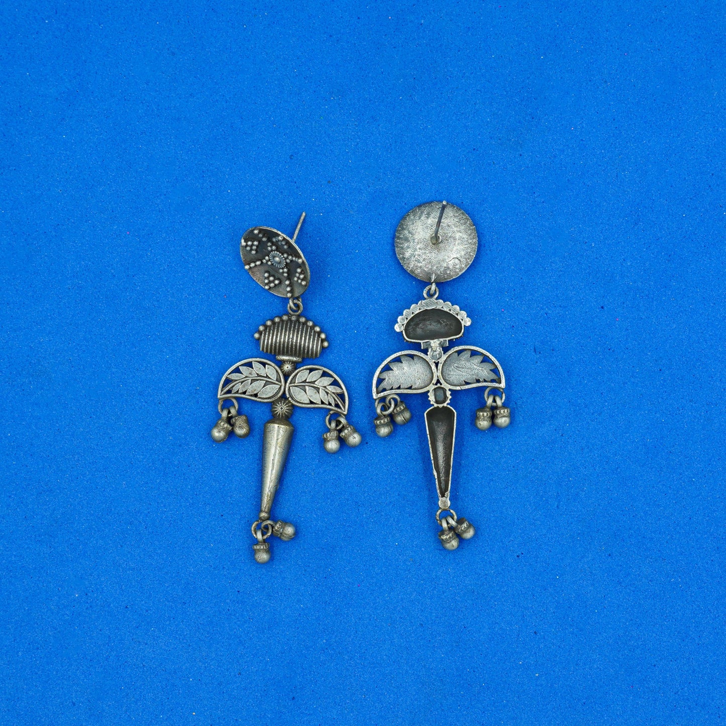 Patrapank- Silver Brass Oxidised dangler earrings