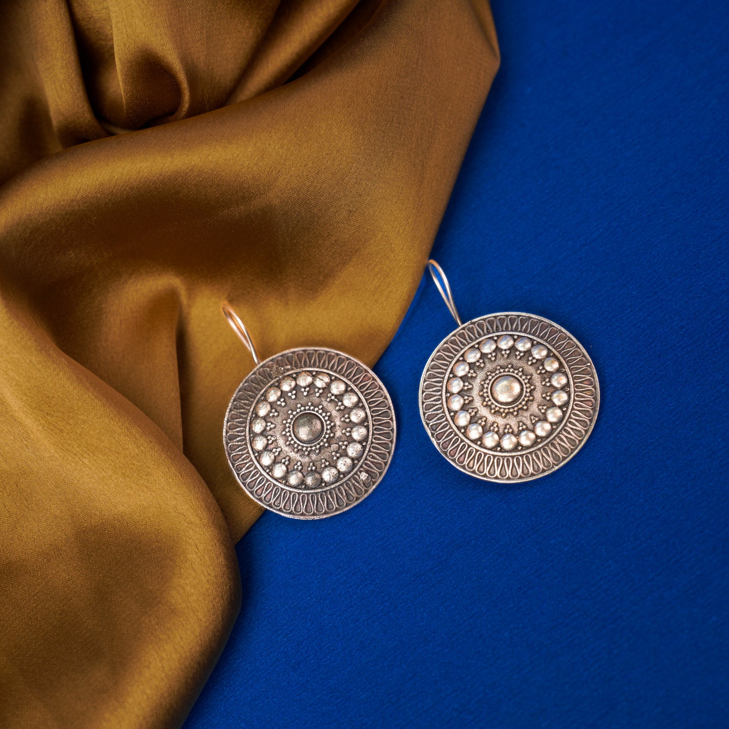 ChandChakra- Silver Brass Oxidised stud earrings